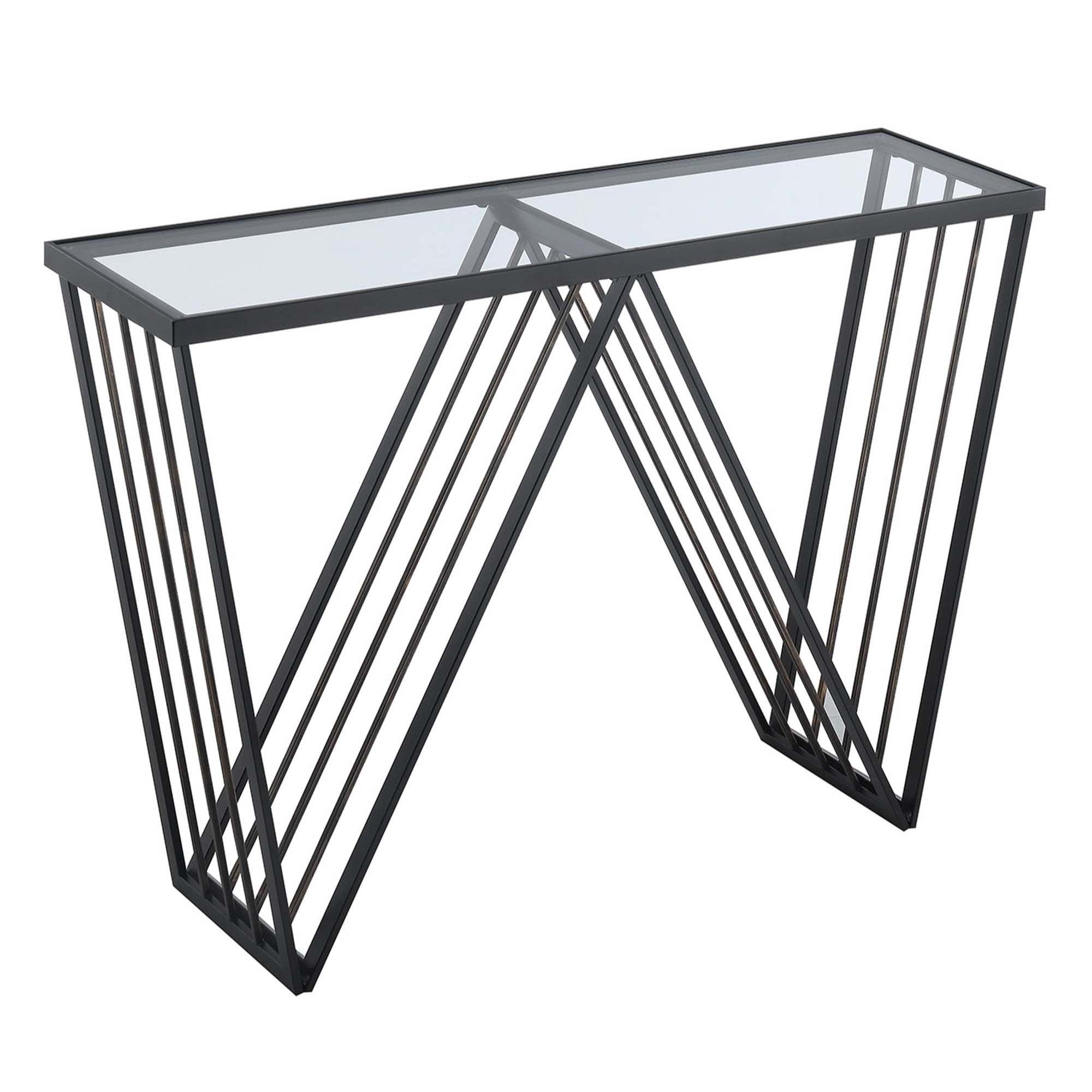 Venus Black Metal and Glass Console Table with Storage