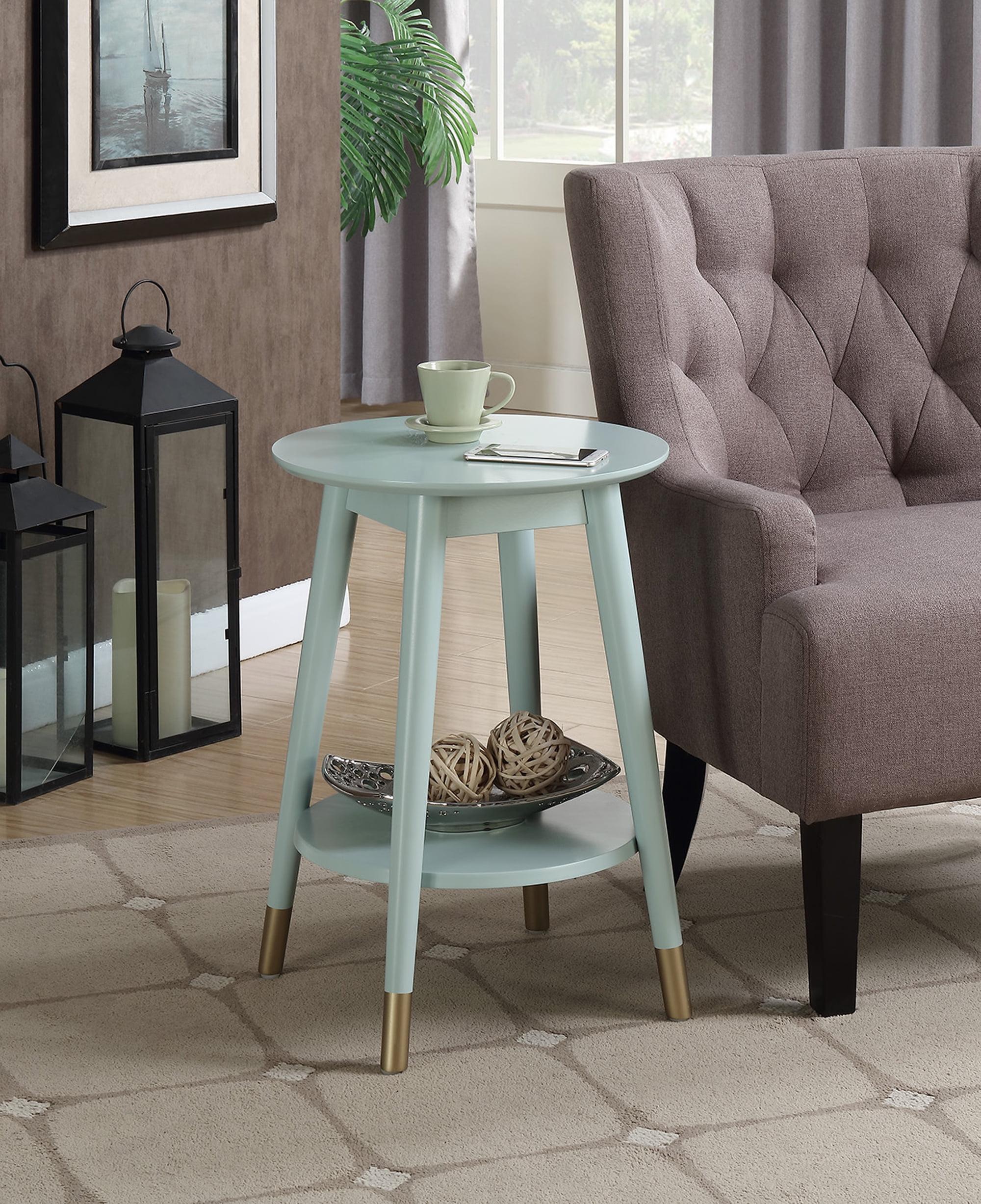 Savannah Sea Foam Round End Table with Gold-Tipped Legs