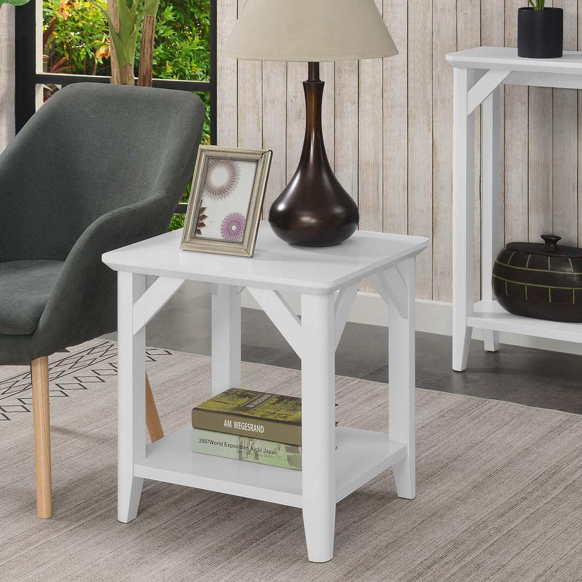 White Woodgrain Rustic End Table with Shelf, 22"