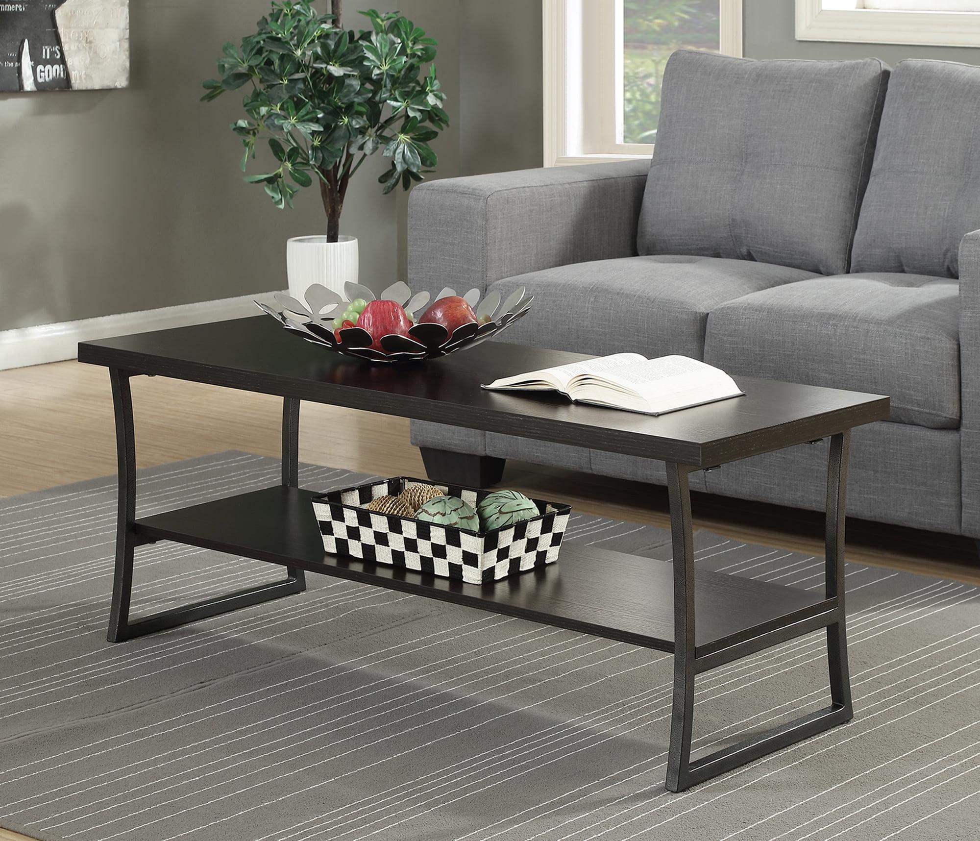 Modern Espresso Rectangular Coffee Table with Slate Gray Frame