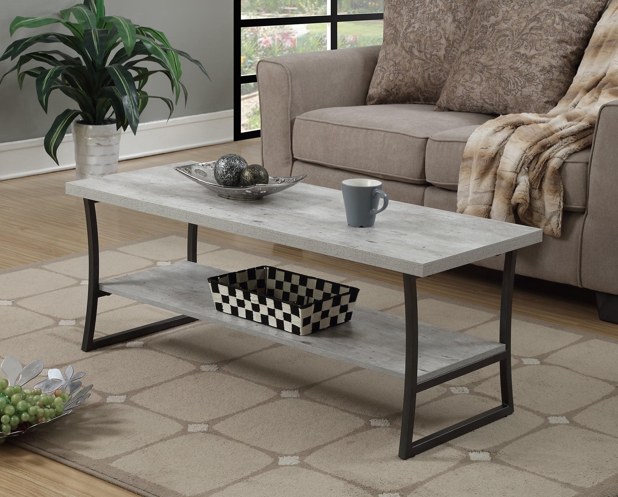 Slate Gray and Birch Wood Rectangular Coffee Table with Shelf