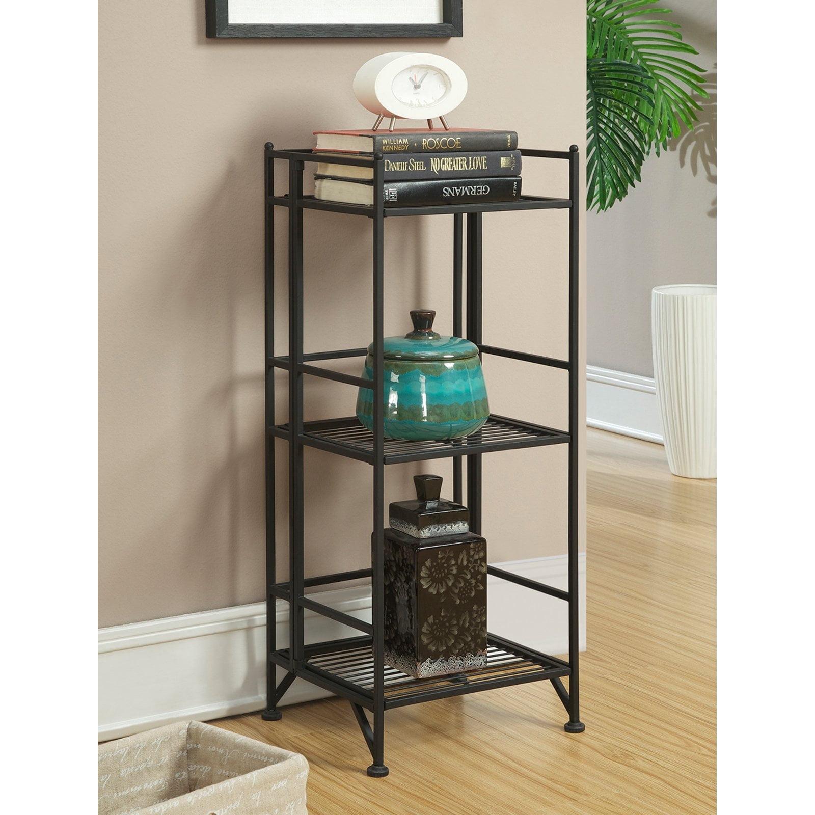 Black Adjustable 3-Tier Folding Metal Shelf