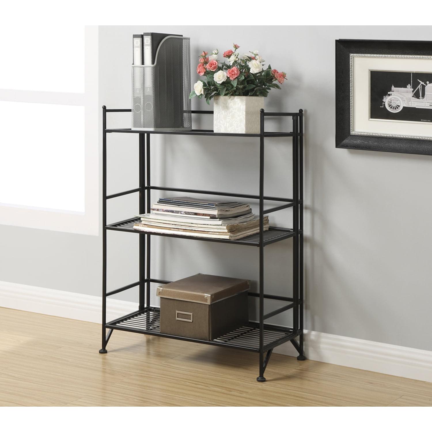 Convenience Concepts Xtra Storage 3 Tier Wide Folding Metal Shelf, Black