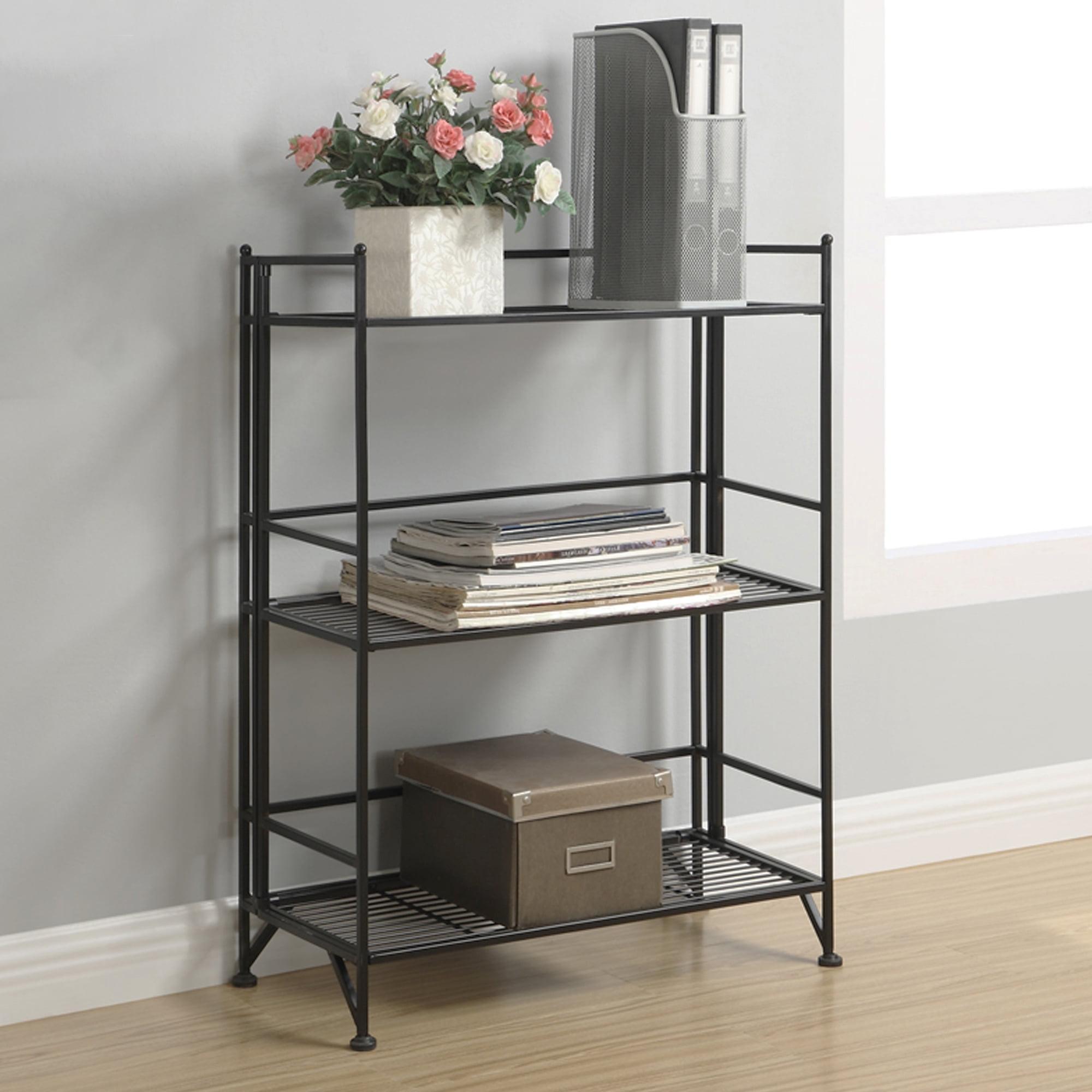 Modern 3-Tier Wide Foldable Black Metal Shelf