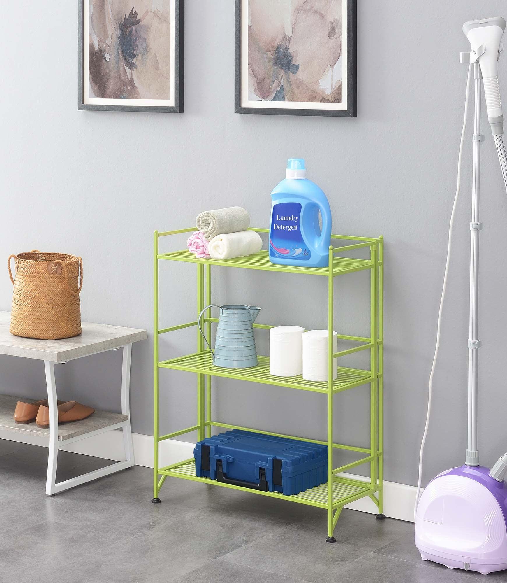 Adjustable Lime 3-Tier Wide Folding Metal Storage Shelf