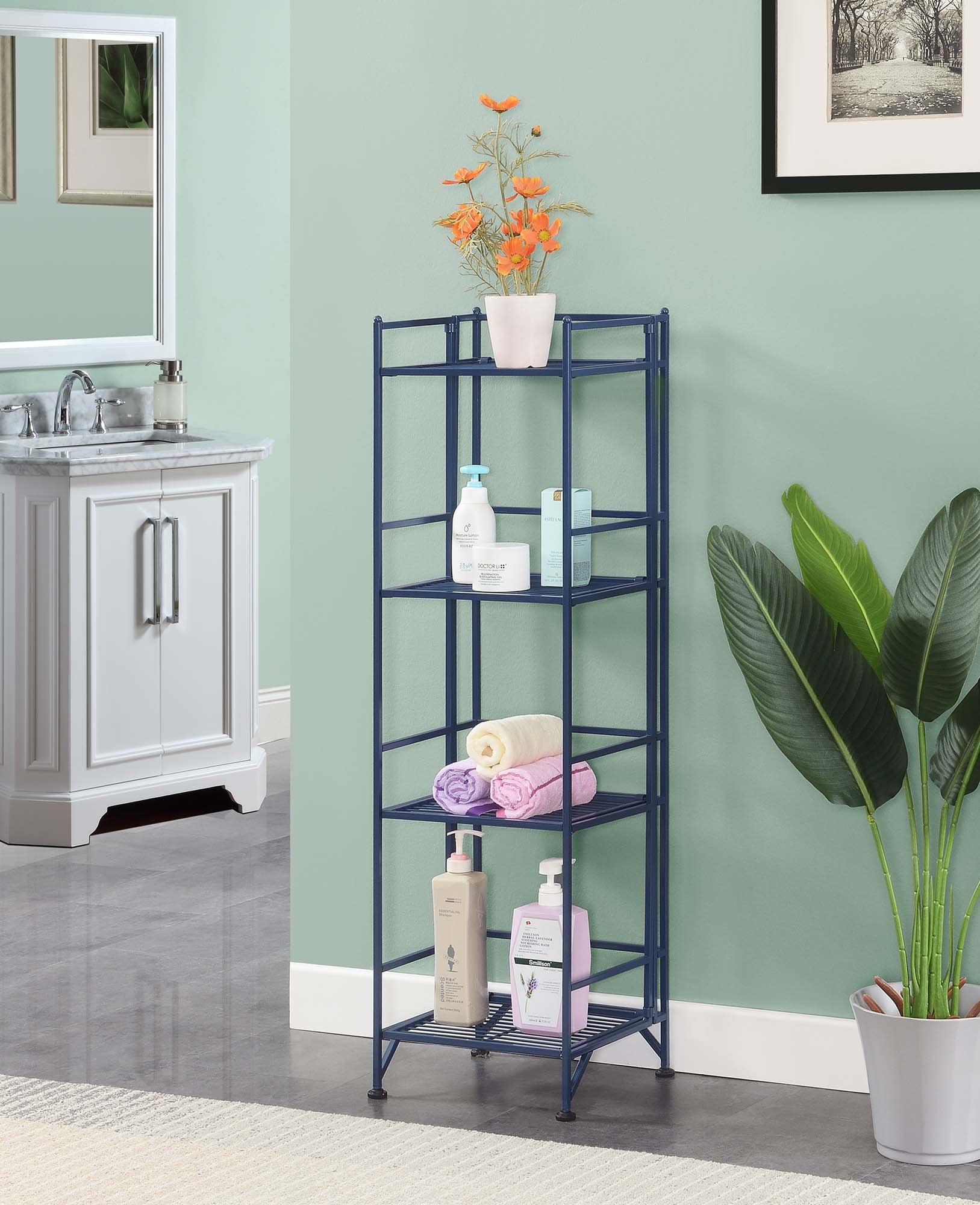 Cobalt Blue Adjustable 4-Tier Folding Metal Shelf