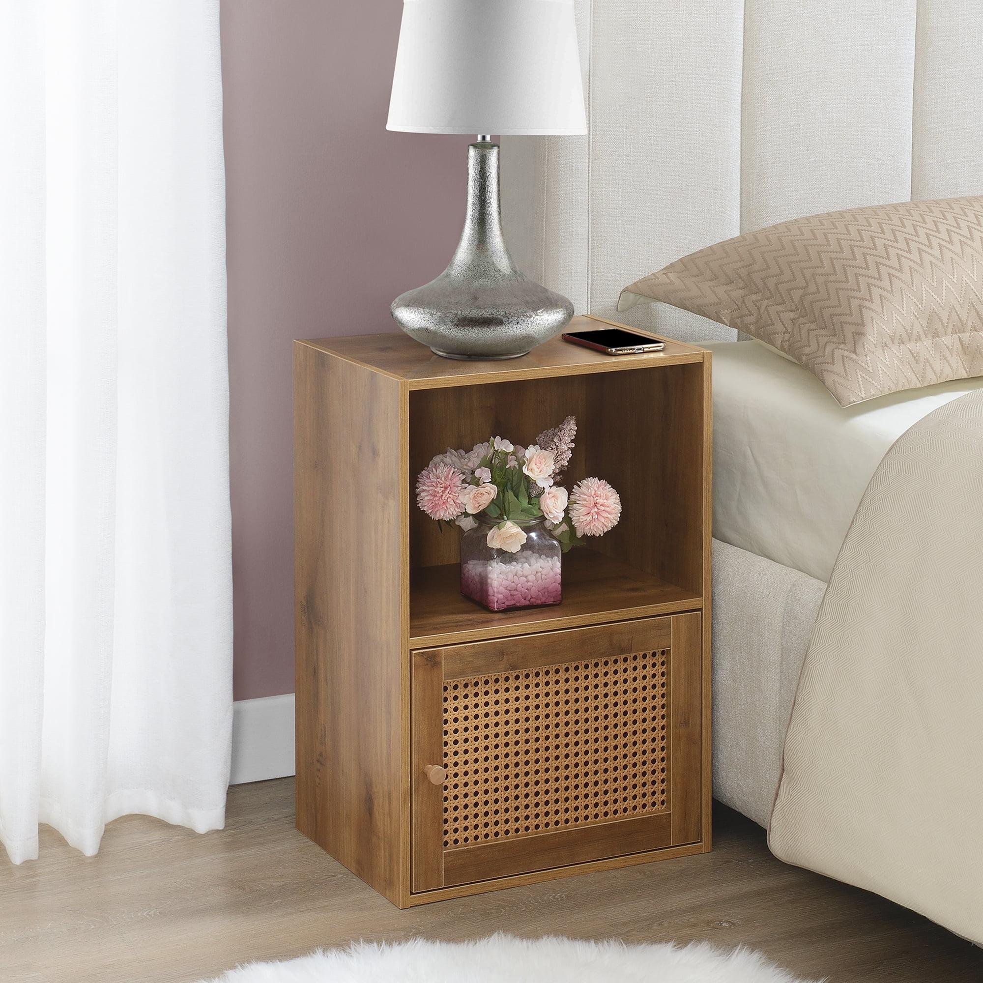 Brown Wood Office Storage Cabinet with Woven Door