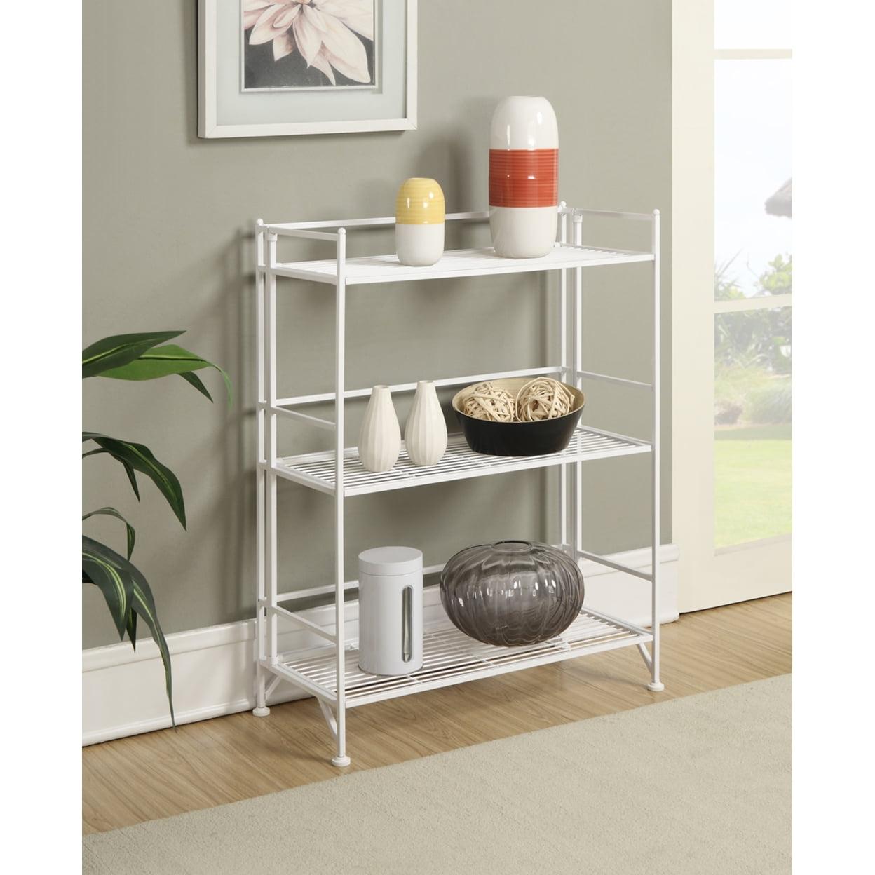 Convenience Concepts Xtra Storage Shelves - 3-Tier Wide Folding Metal Storage Shelves, Closet Organizer for Office, Laundry Room, Bedroom, Garage, Kitchen, Bathroom, White