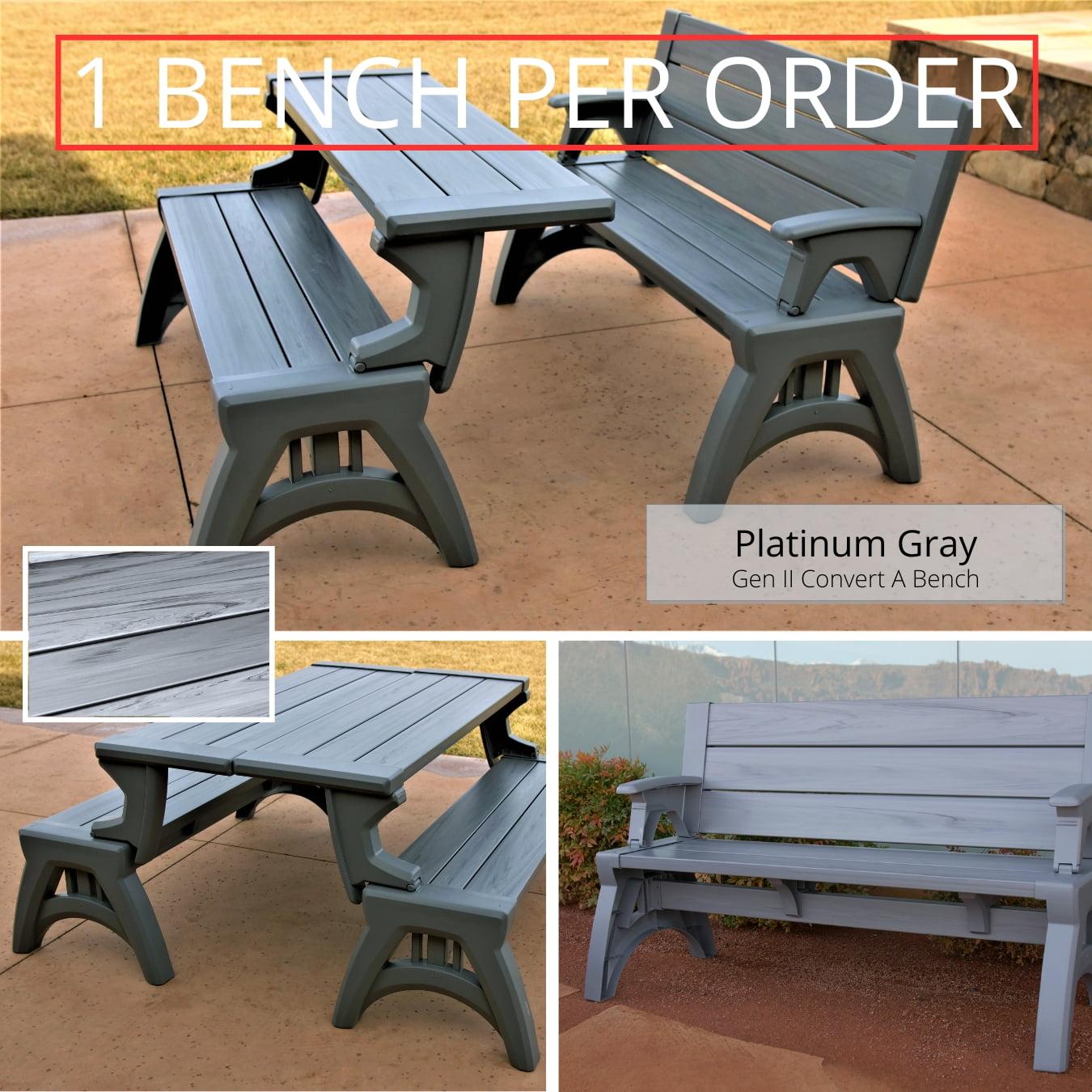 Convert a Bench 60" Outdoor / Vinyl Patio Bench Picnic Table, Platinum Gray, Generation II