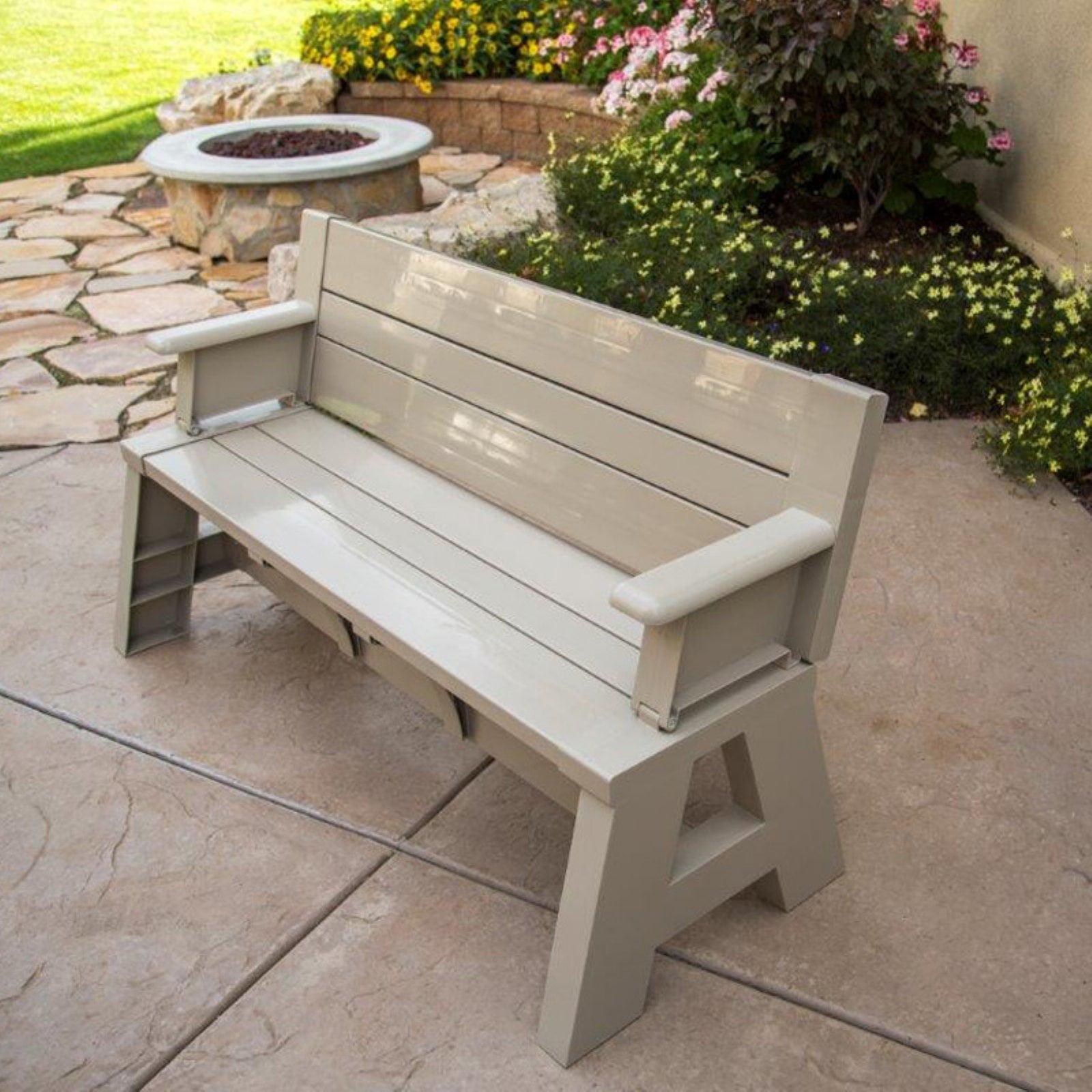 Transformable Tan Outdoor Bench-to-Table Resin Combo