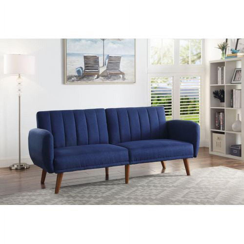 Blue Tufted Fabric Split Back Sleeper Sofa with Wood Legs