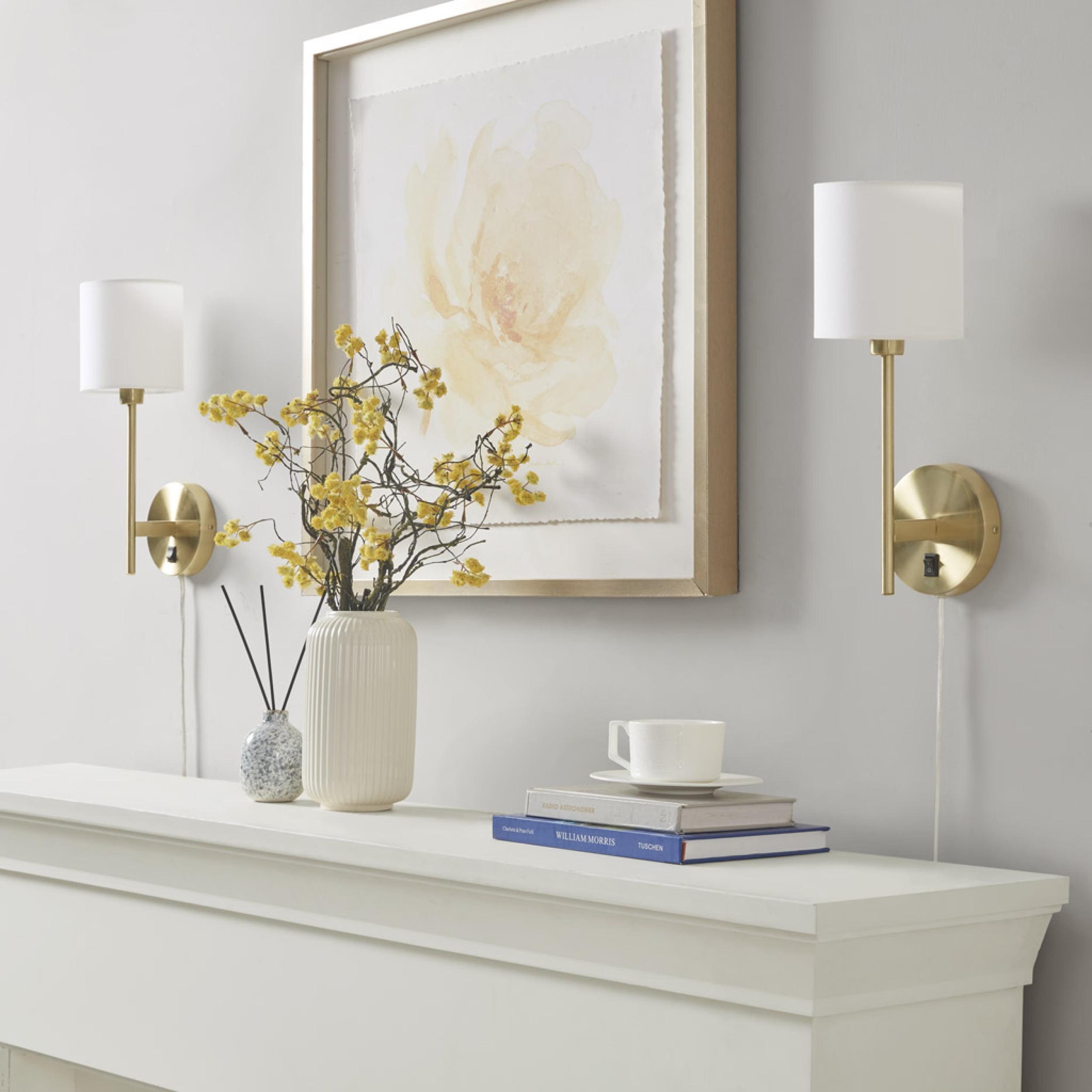 Elegant Gold Metal Wall Sconce with Cream Cylinder Shade - Set of 2