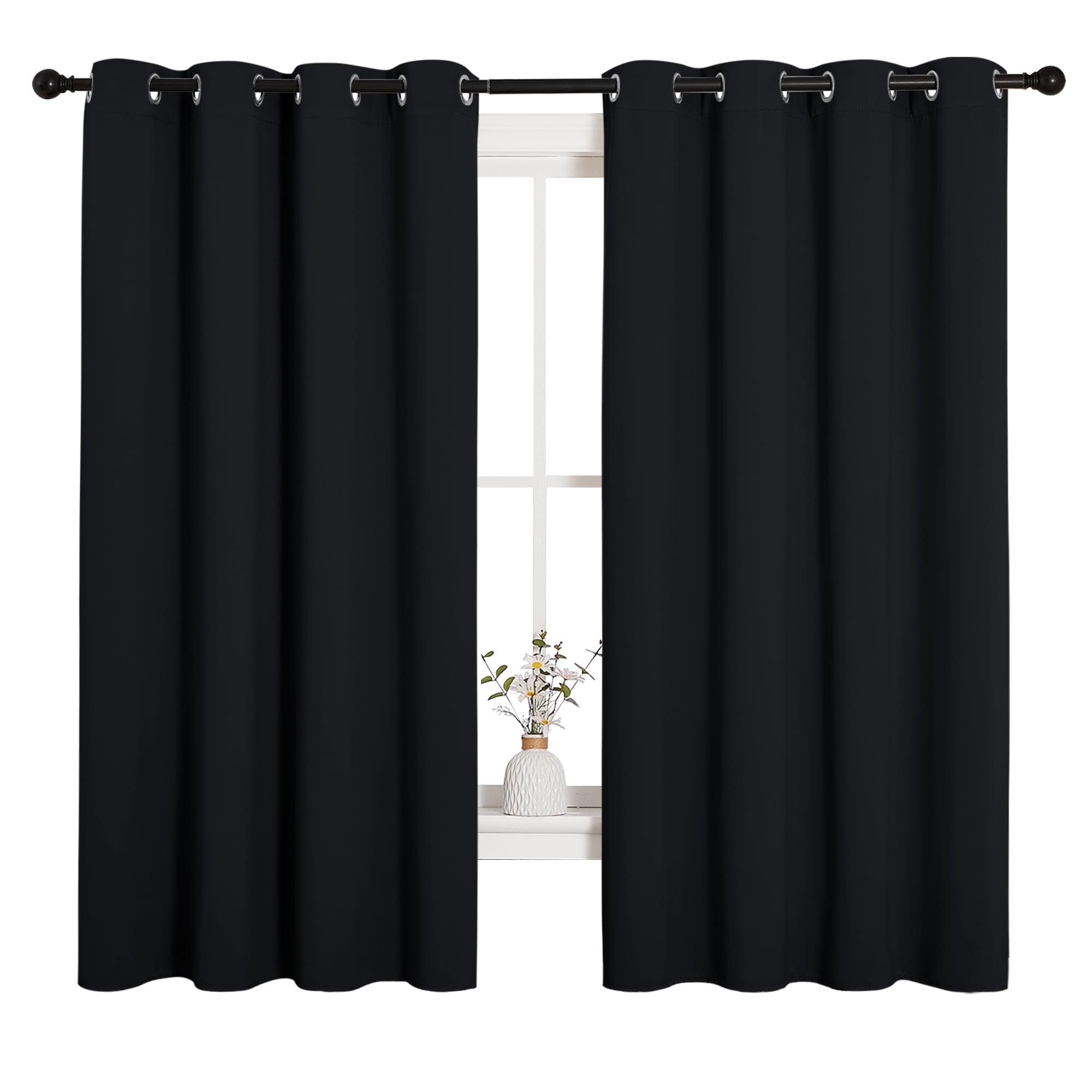 Coodeto Short Blackout Curtains Black, Set of 2, W52 x L63 - Blackout Curtains for Kitchen and Kids Bedroom