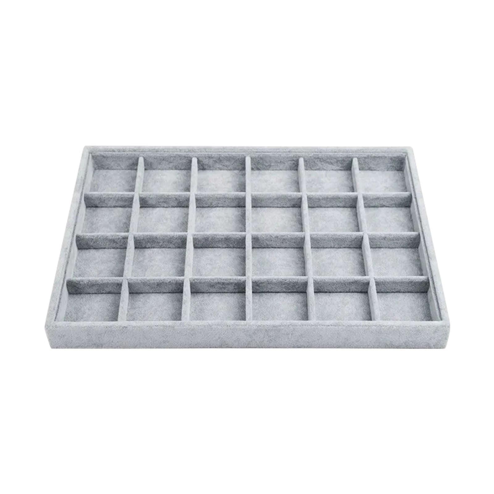 Coofanin Jewelry Box Jewelry Tray Stackable Display Drawer Showcase Organizer Storage Holder for Ring Earring Bracelet Gray Velvet 24 Grid (Grey )