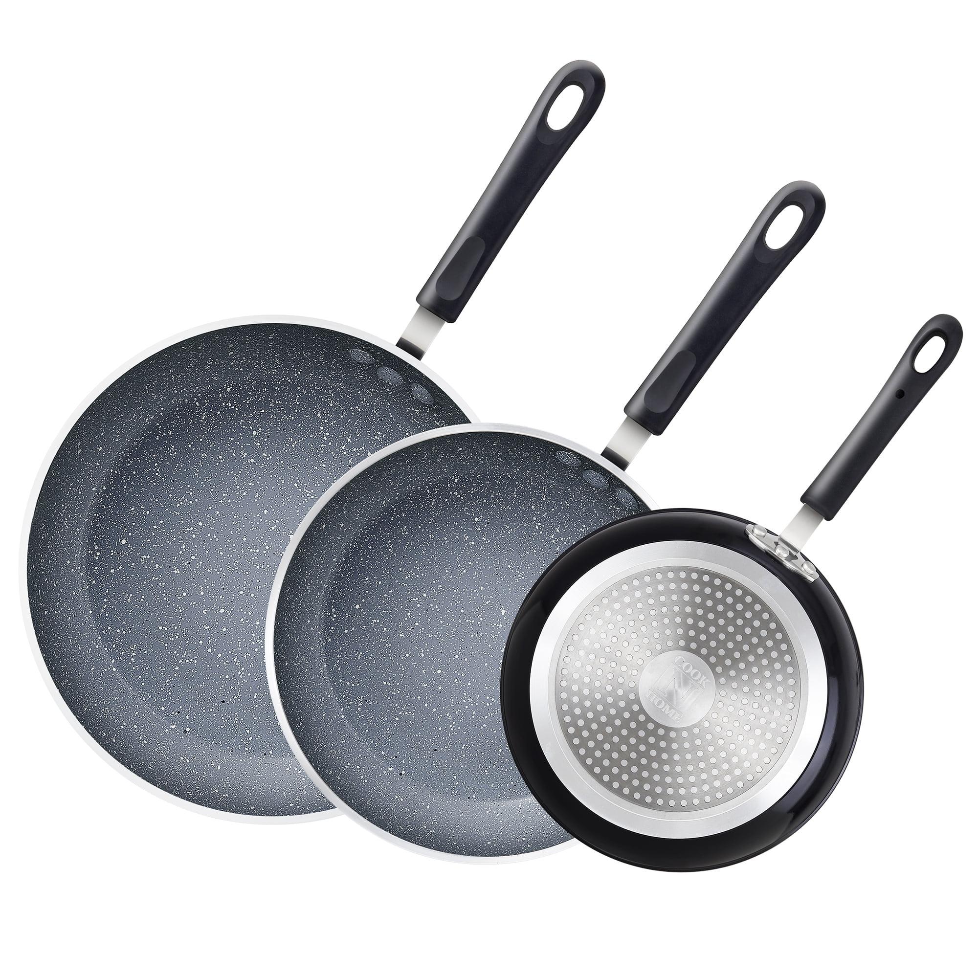 Black Aluminum Non-stick Induction Frying Pan Set, 8"/10"/12"