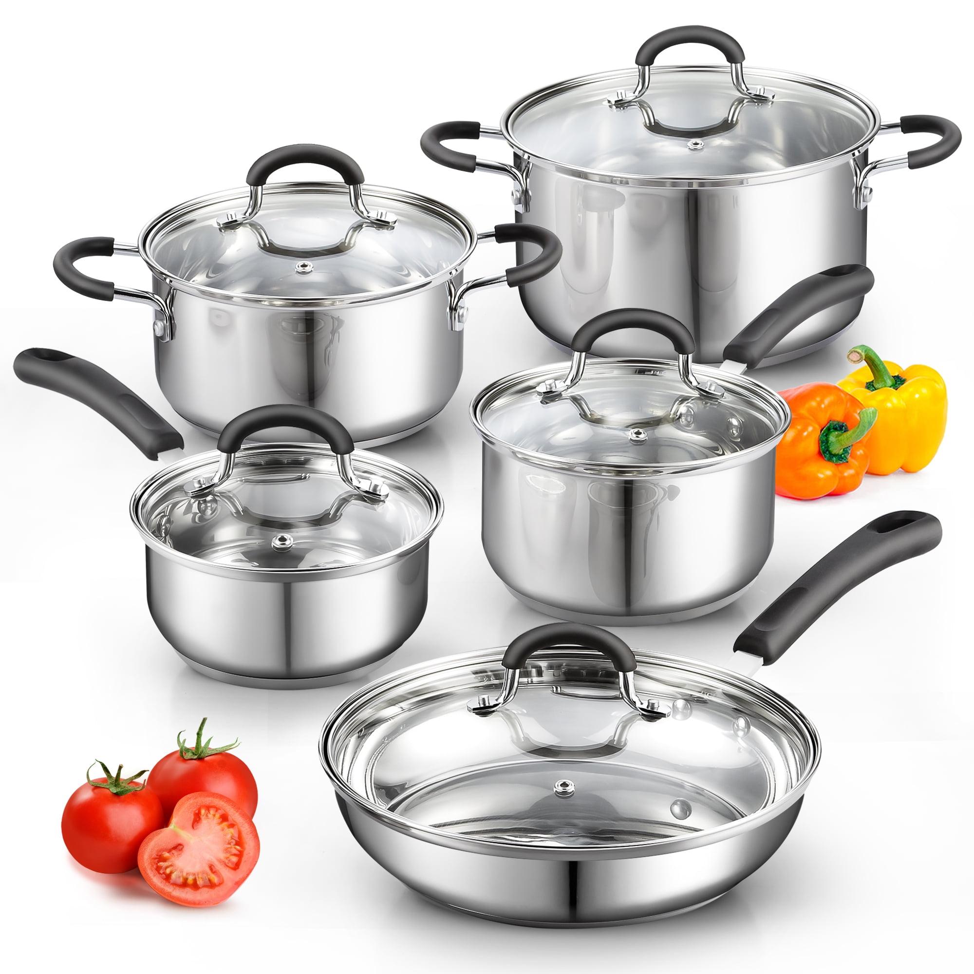 10-Piece Stainless Steel Cookware Set with Glass Lids