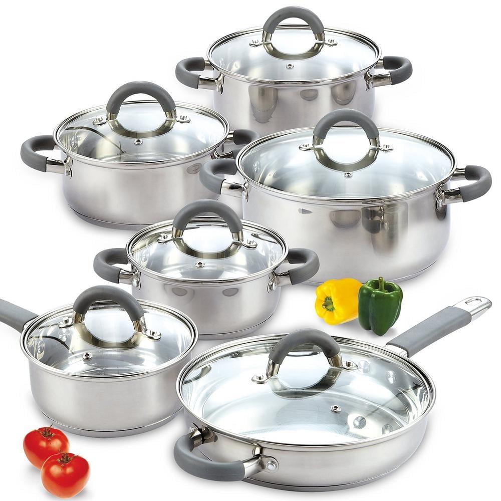 Cooks Standard 12 Piece Stainless Steel Cookware Set, Silicone Handle