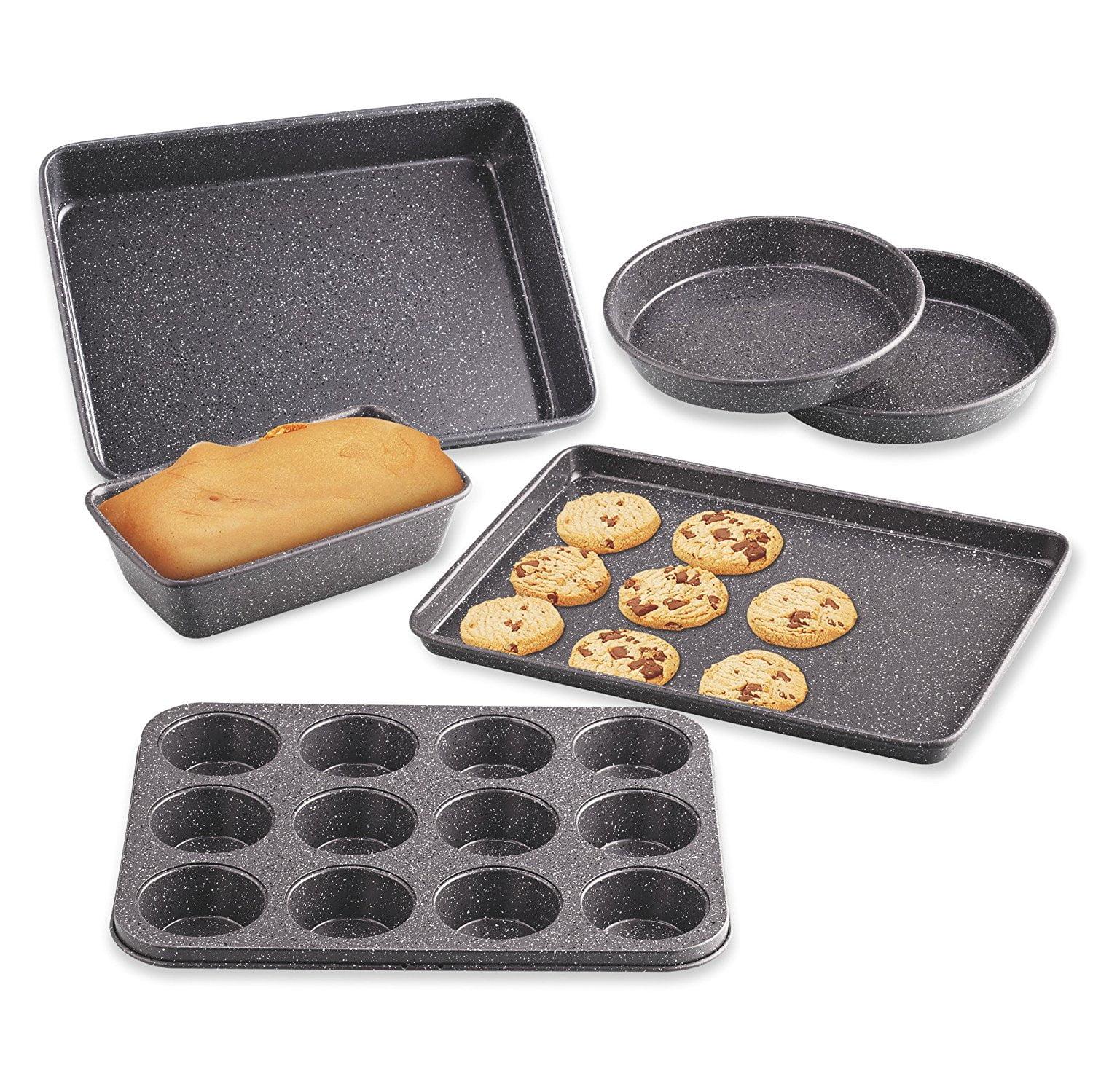 Cook N Home 6-Piece Nonstick Bakeware Set, Heavy Gauge, Cake/Cookie/Muffin/Loaf, Black 02585