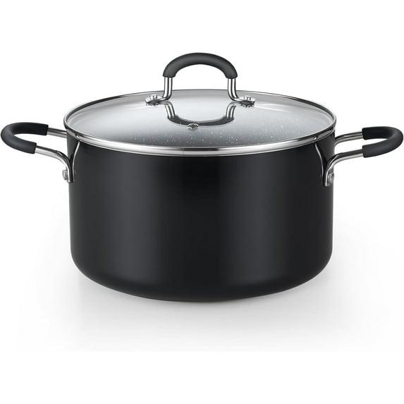 Cook N Home 6-Quart Nonstick Stockpot with Lid, Professional Granite Stock Pot Non Stick Soup Gumbo Pasta Cooking Pot with Silicone Handle, Heavy Gauge Aluminum Induction Cookware, Marble