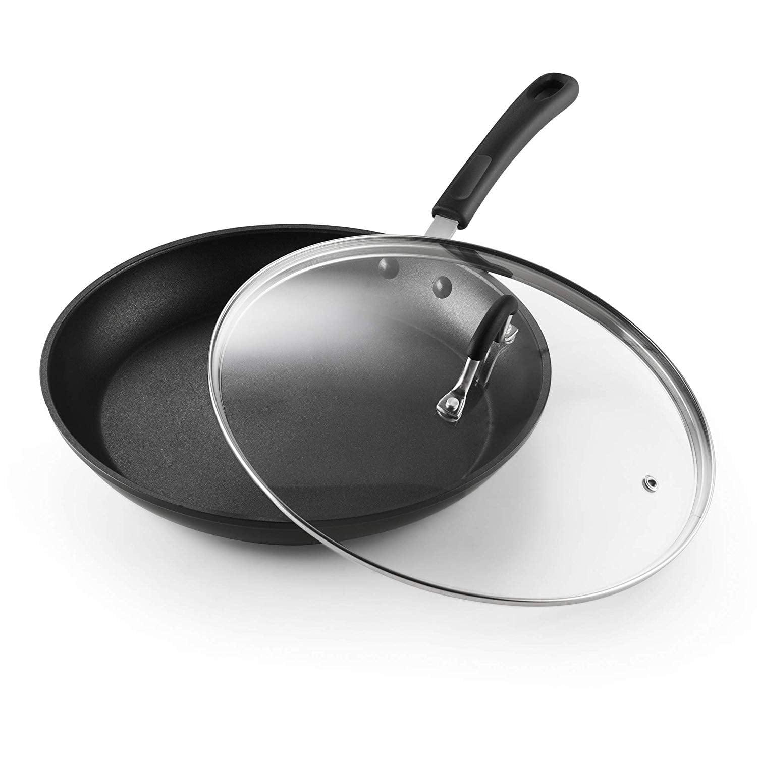 12-Inch Black Nonstick Aluminum Fry Pan with Lid