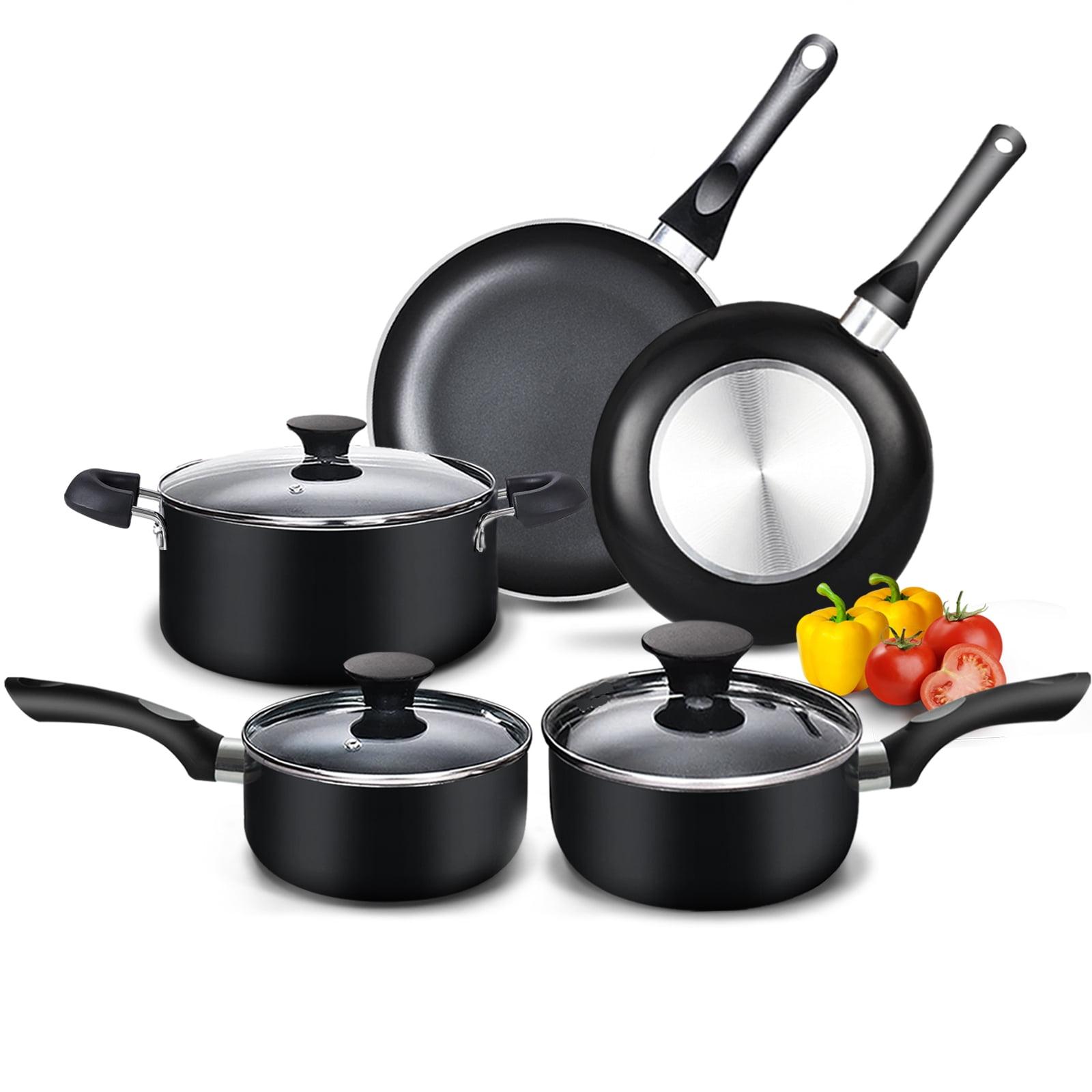 Cook N Home Pots and Pans Nonstick Cooking Set includes Saucepan Frying Pan Kitchen Cookware 8-Piece, Stay Cool Handle, Black