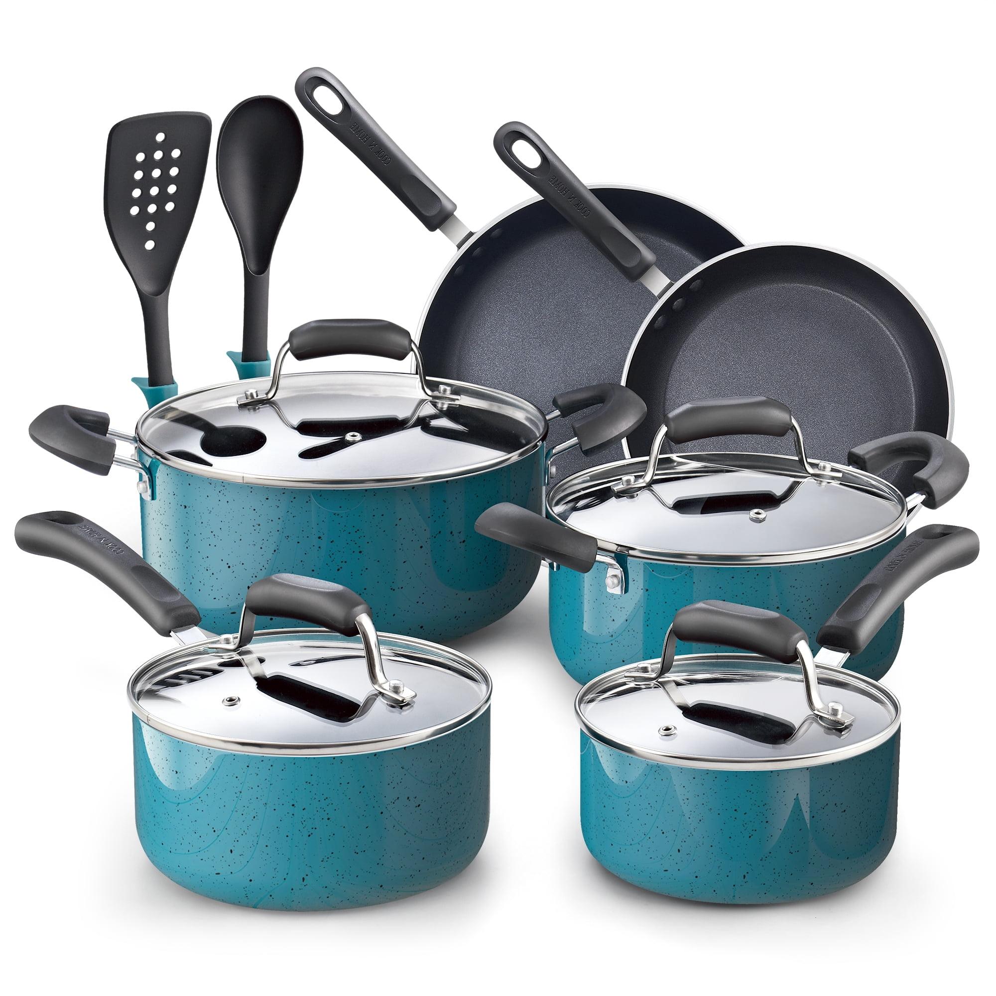 Turquoise Aluminum Nonstick 12-Piece Cookware Set with Lids