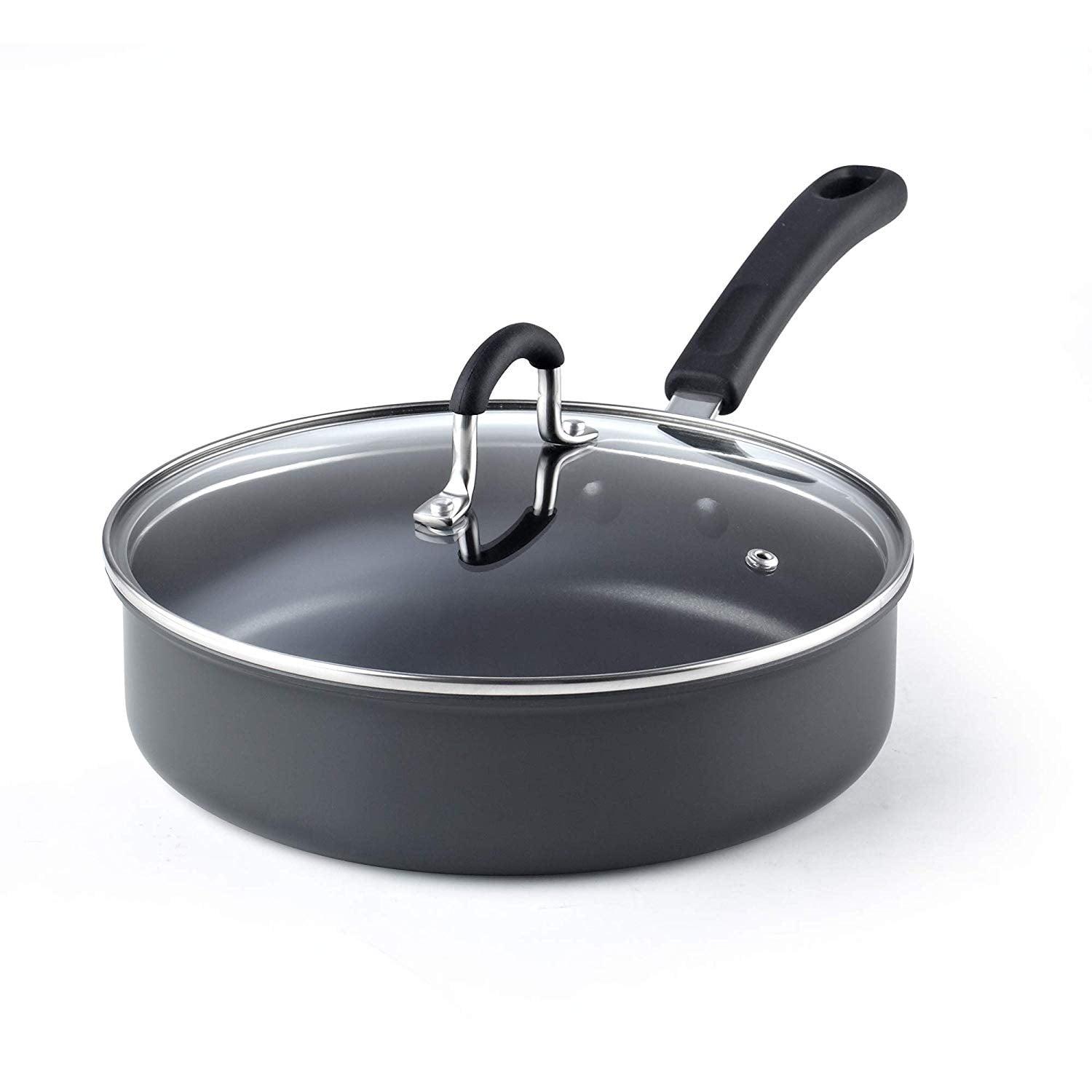 Hard Anodized Nonstick 3-Quart Black Sauté Pan with Lid