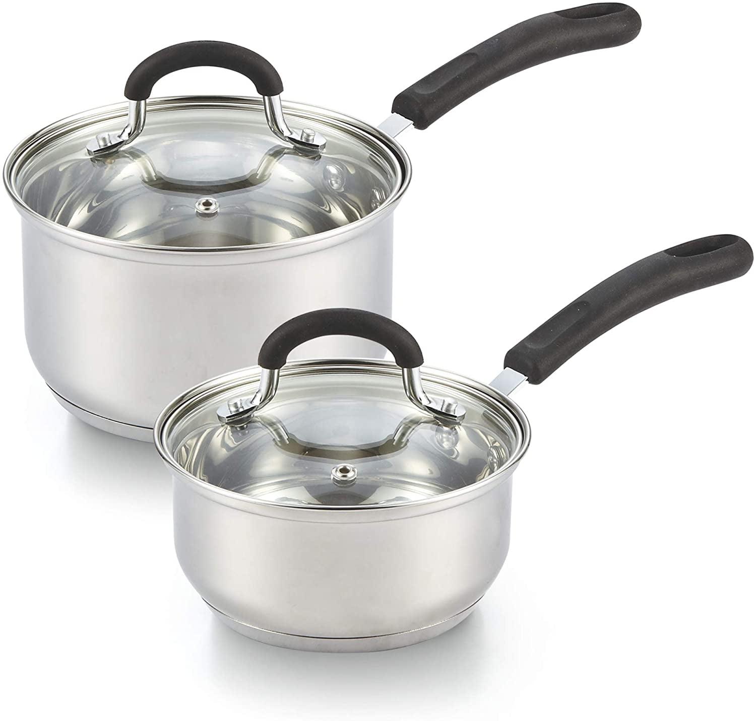 Professional Stainless Steel Saucepan Set with Lids, 1QT and 2QT, Silver