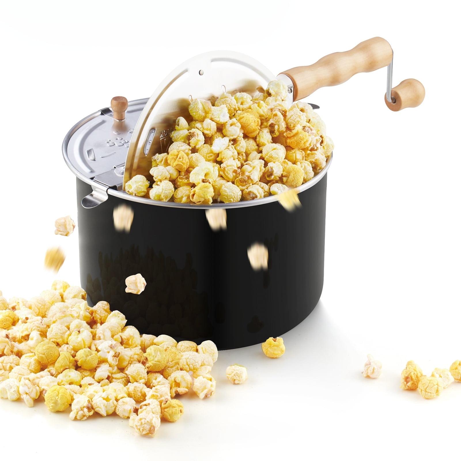 Cook N Home Stovetop Popcorn Popper with Crank, 6-Quart Aluminum Popcorn Pot Popcorn Maker, Black