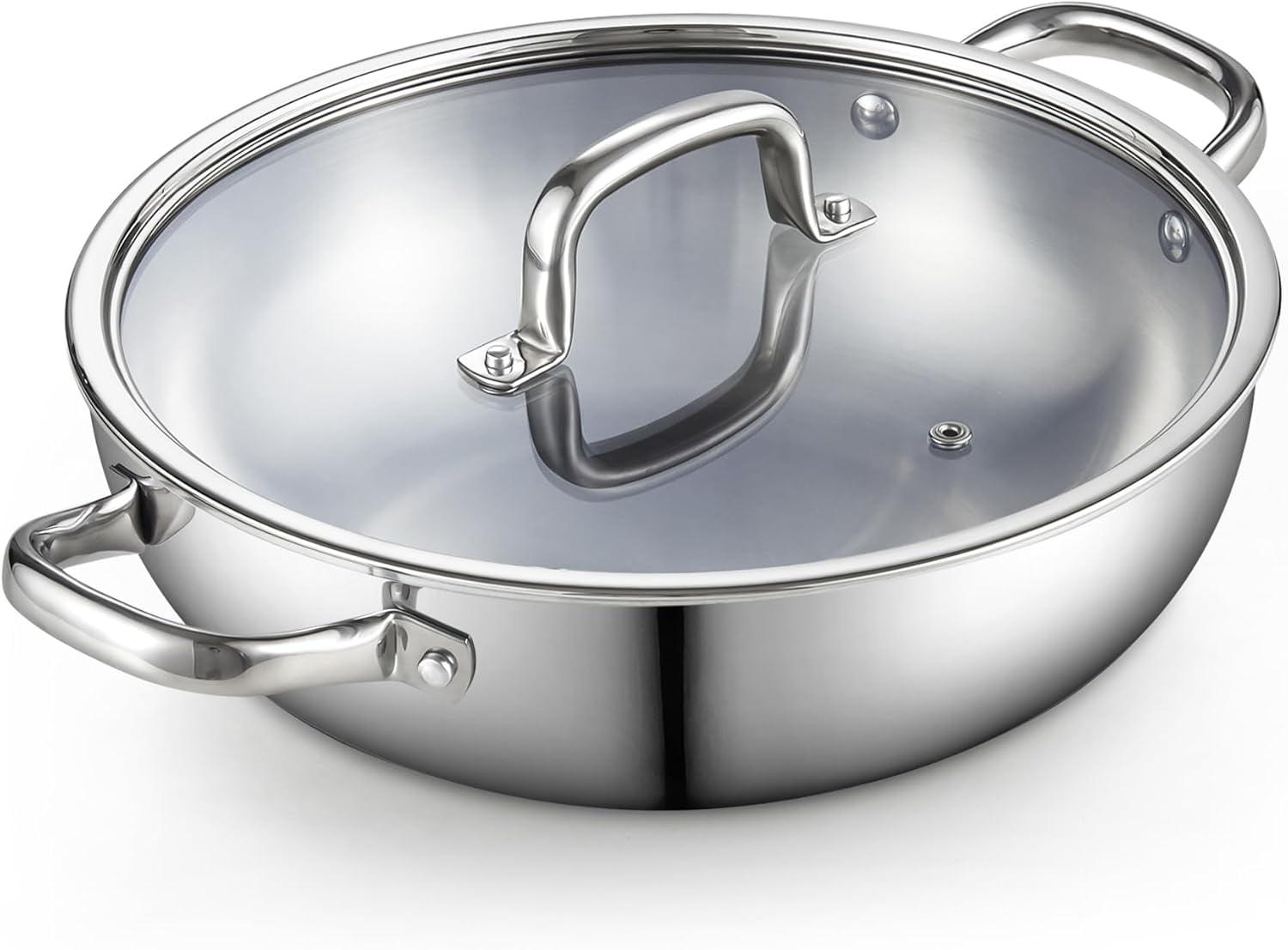 12-Inch Stainless Steel Tri-Ply Induction Wok with Lid