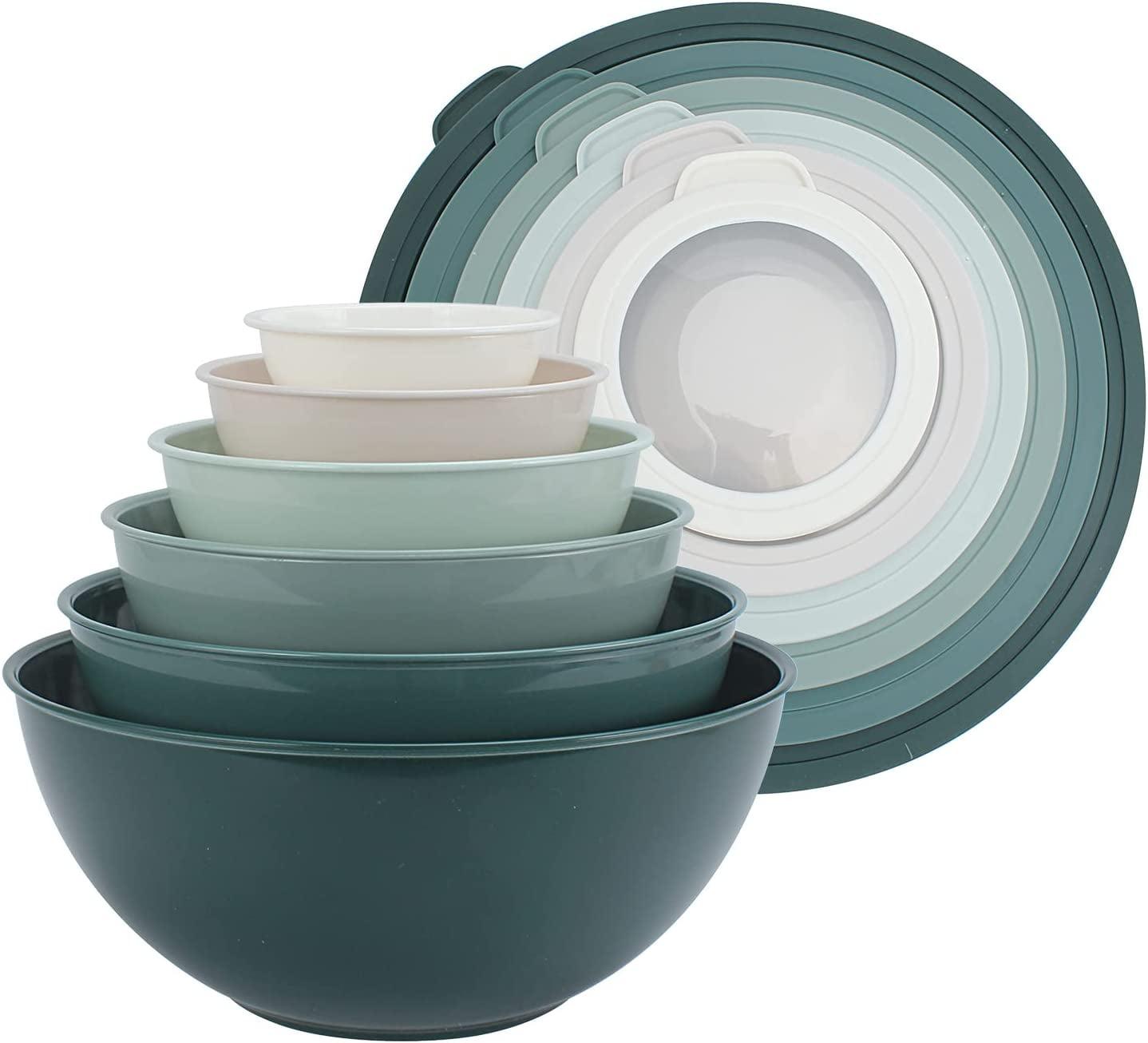 Cook with Color Mixing Bowls with TPR Lids - 12 Piece Plastic Nesting Bowls Set includes 6 Prep Bowls and 6 Lids