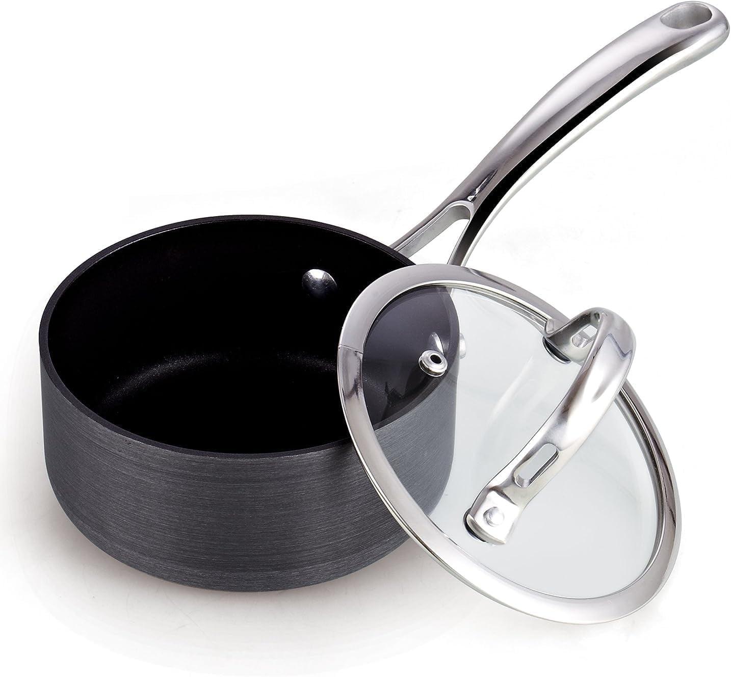 Cooks Standard 1-Quart Hard Anodized Nonstick Saucepan with Lid, Black