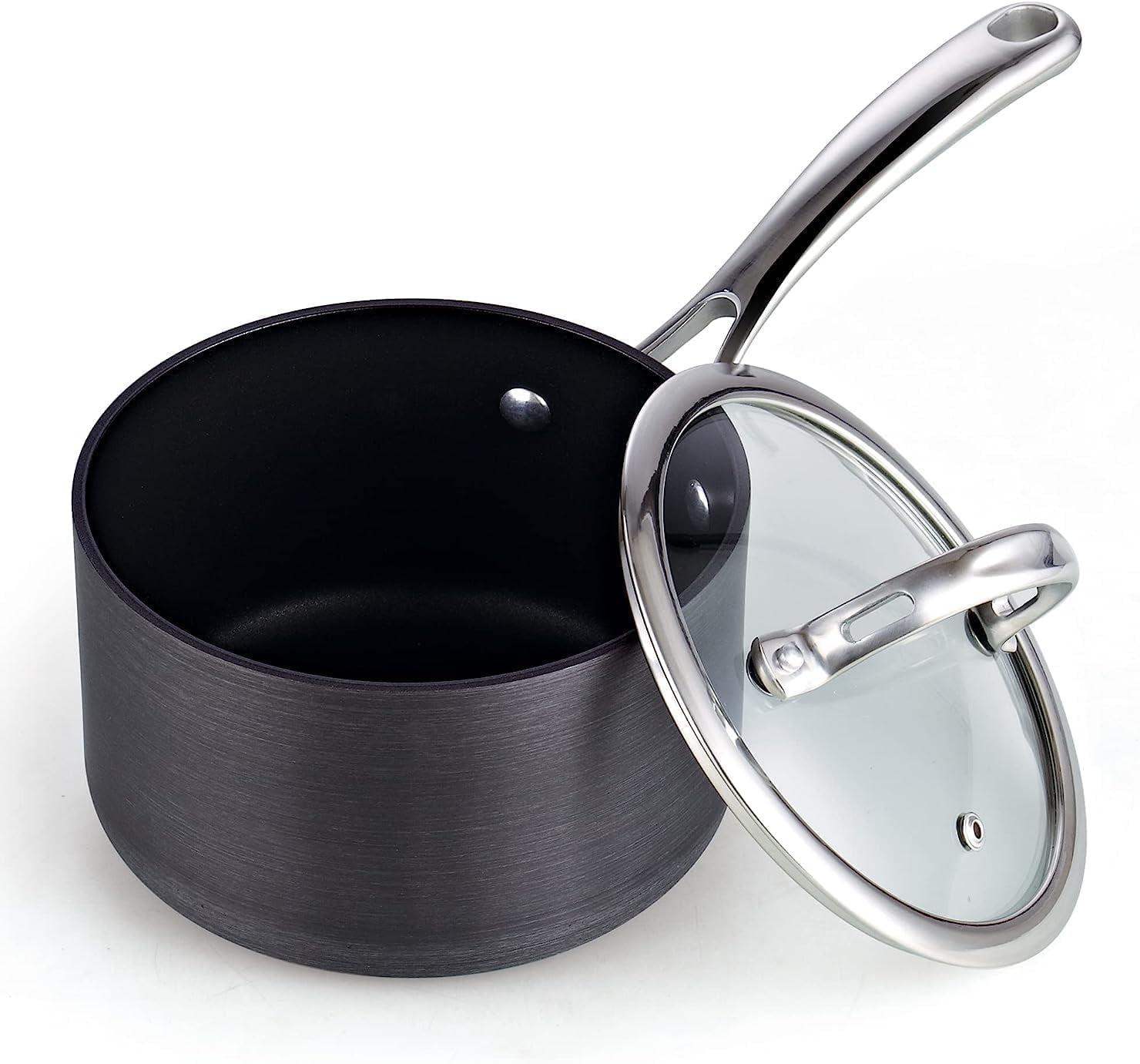 Cooks Standard 2-Quart Black Hard Anodized Nonstick Saucepan with Lid