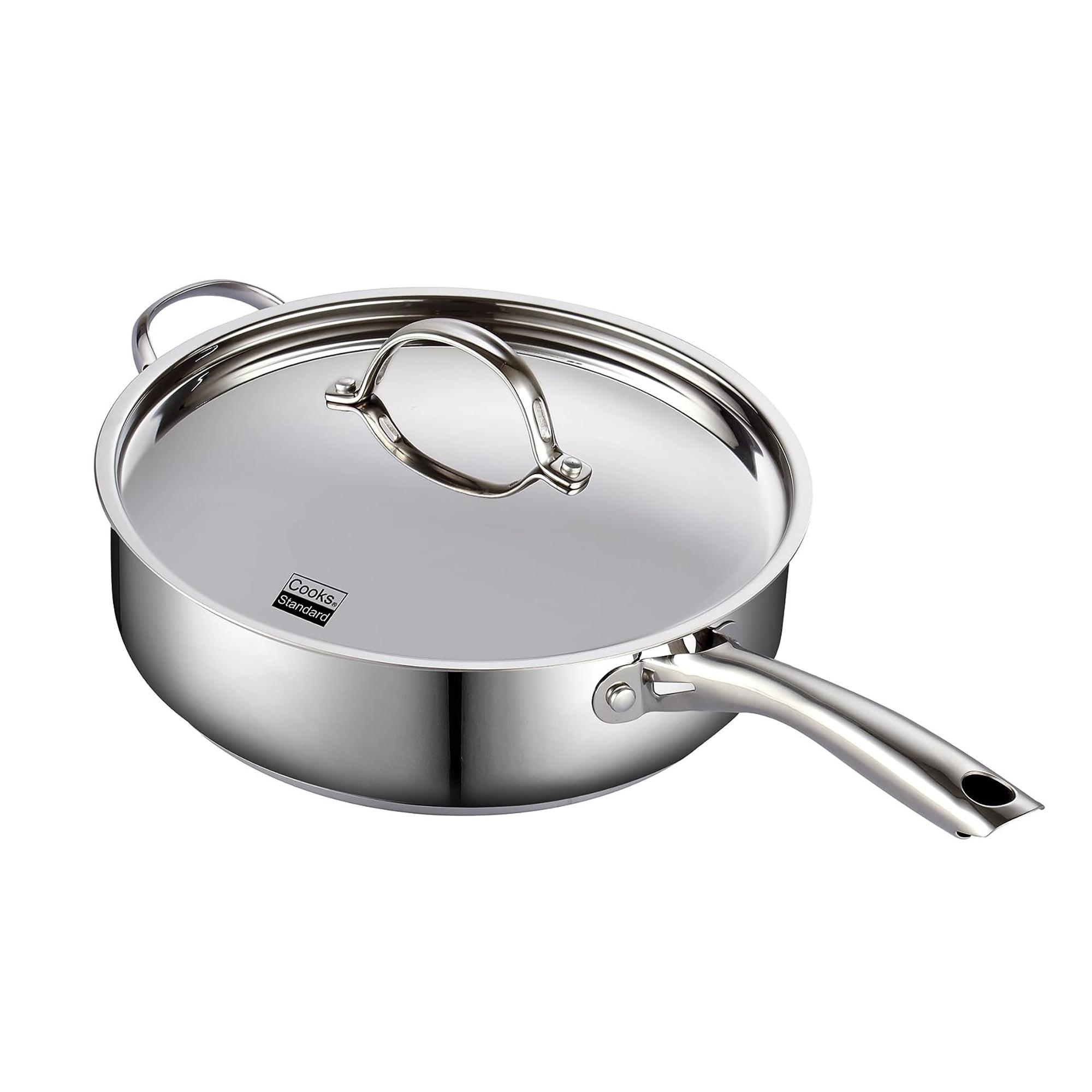 4-Quart Silver Stainless Steel Deep Sauté Pan with Lid