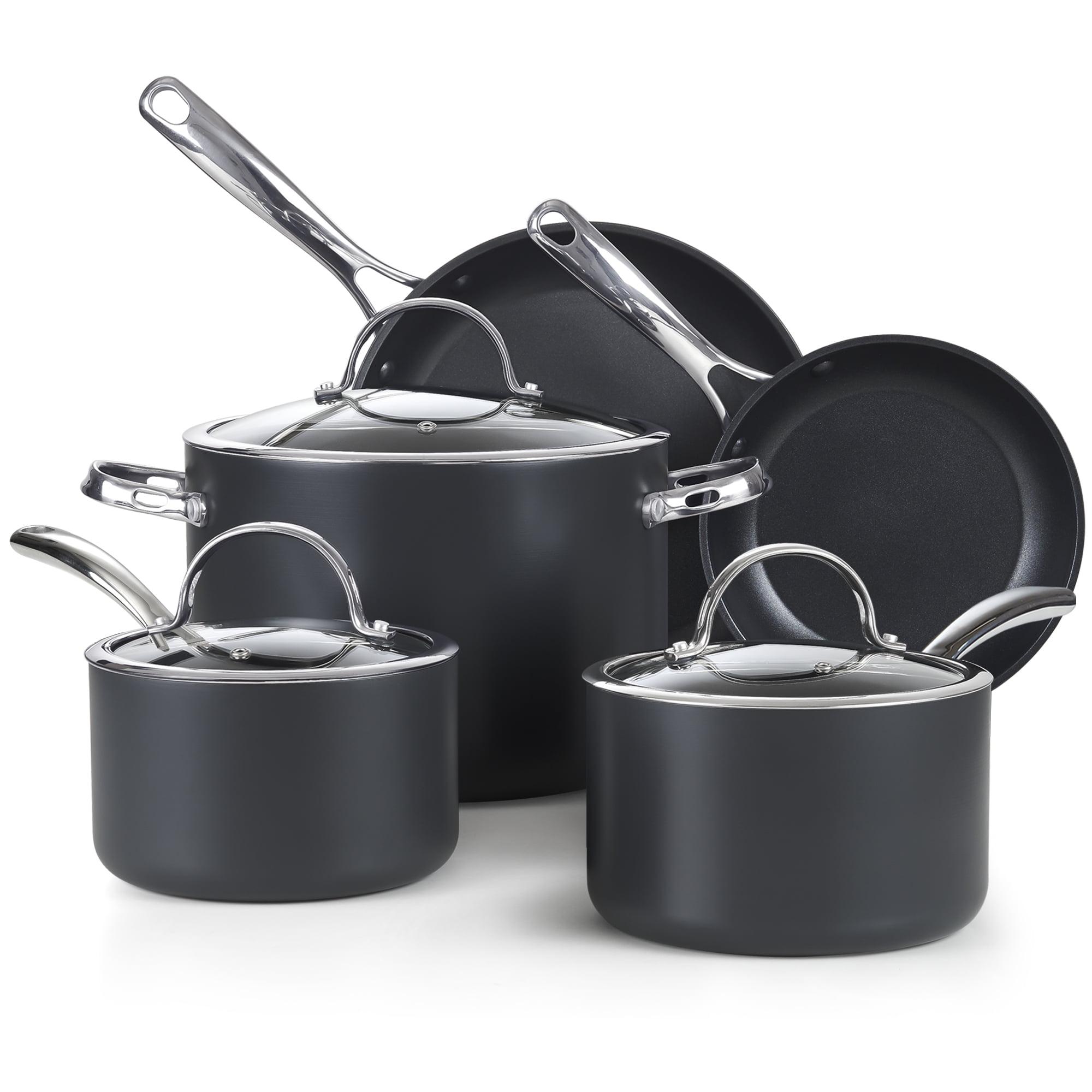 8-Piece Black Nonstick Aluminum Cookware Set with Lids