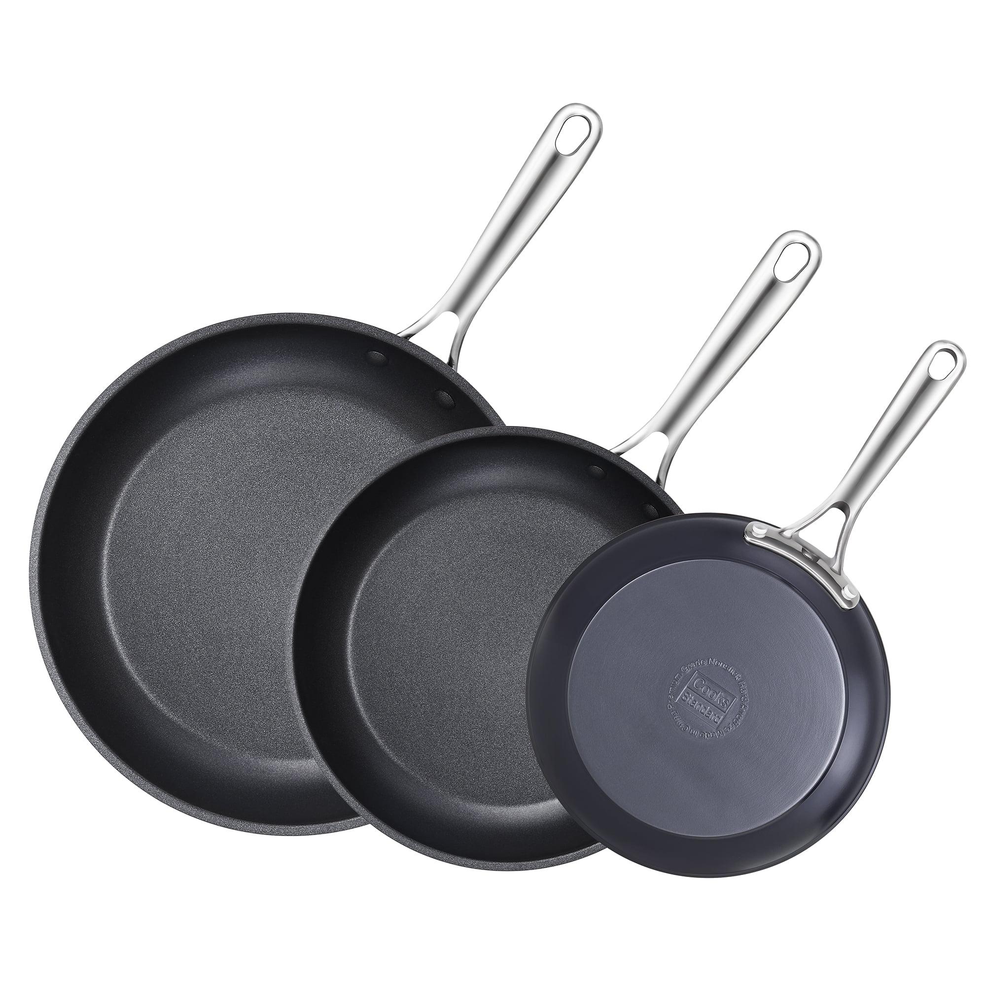 3-Piece Black Aluminum Nonstick Frying Pan Set with Stainless Steel Handles