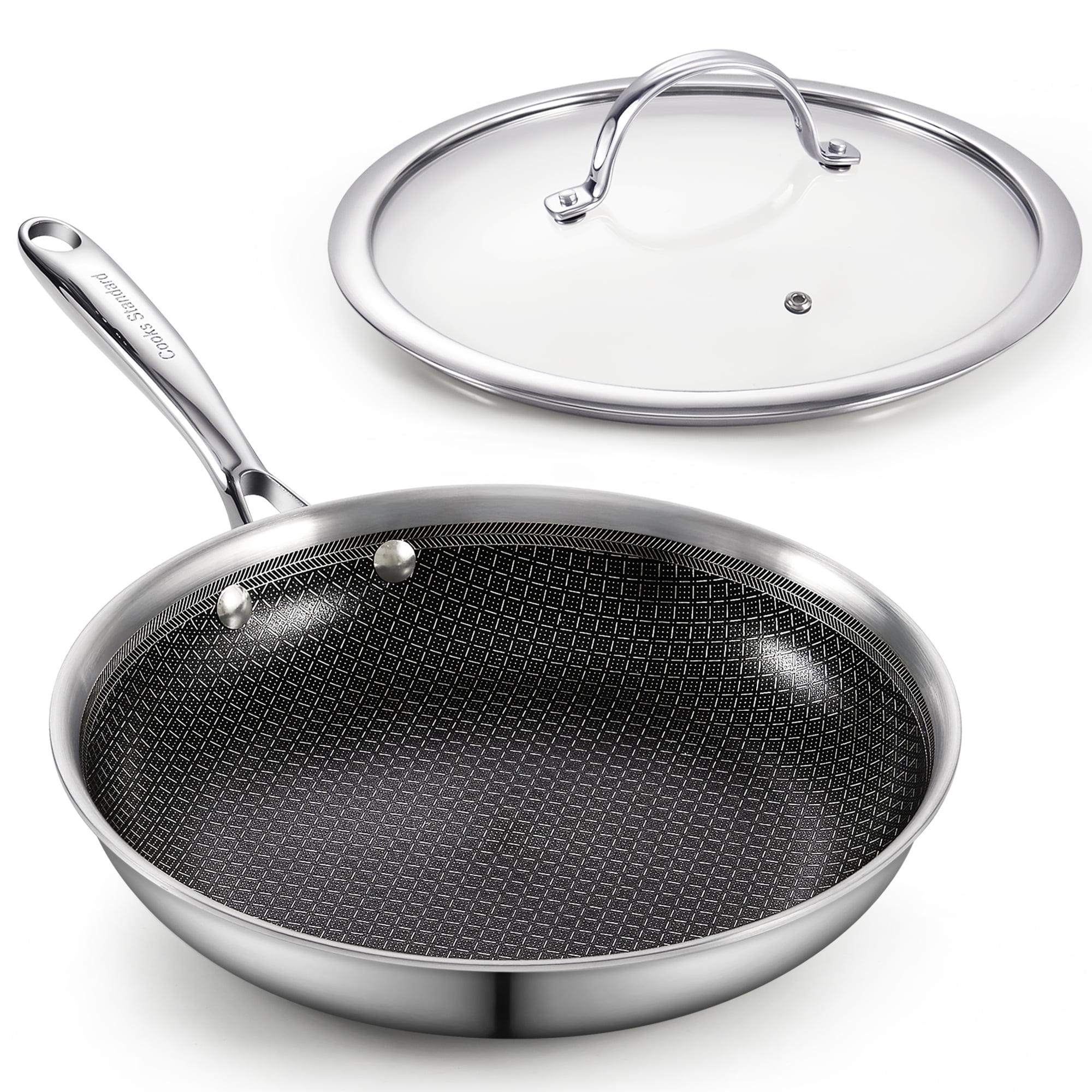 Cooks Standard Hybrid Nonstick Frying Pan, 12-Inch Skillet, Multi-Ply Clad Stainless Steel Fry Pan with Tempered Glass Lids, Oven Safe, Compatible with All Stovetops