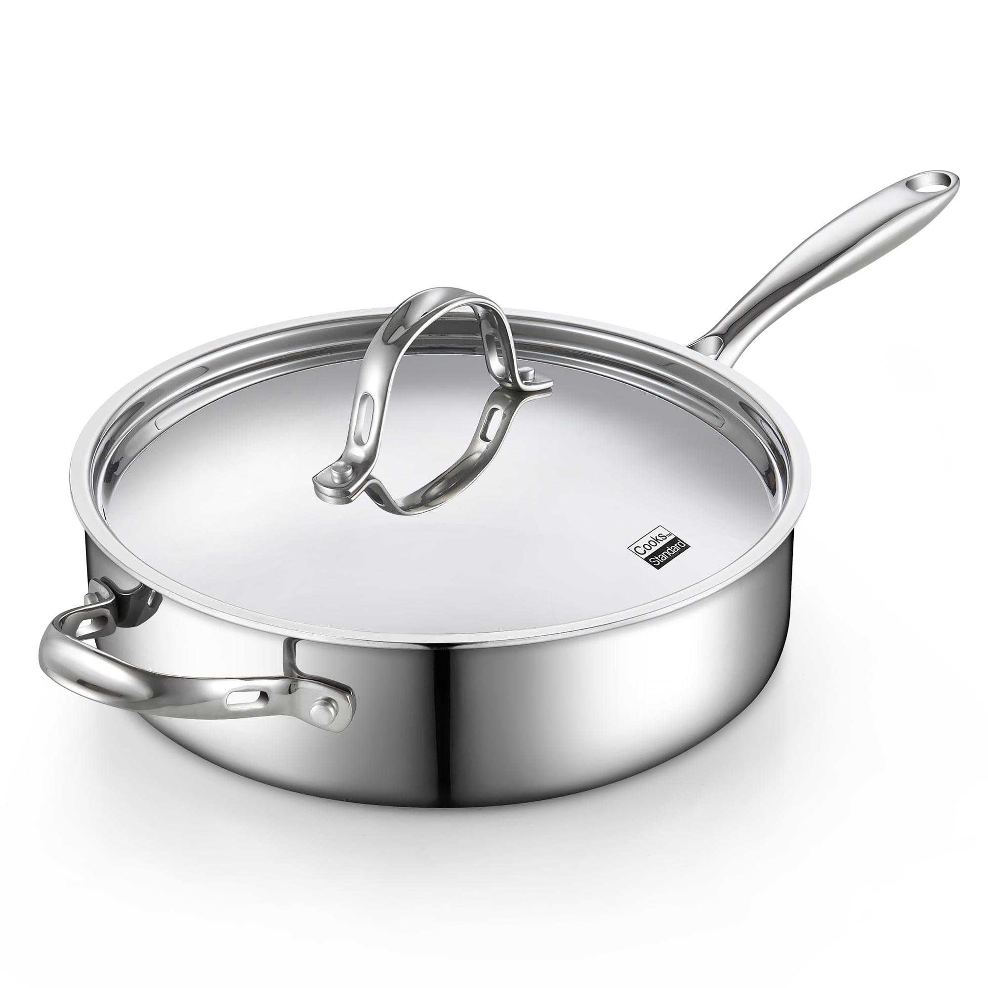 Cooks Standard Multi-Ply Clad Stainless Steel Saute Pan 10.5-inch, 4-Quart Deep Frying Pan Skillet with Lid, Oven Safe Cooking Pan Induction Cookware, Stay-Cool Handle