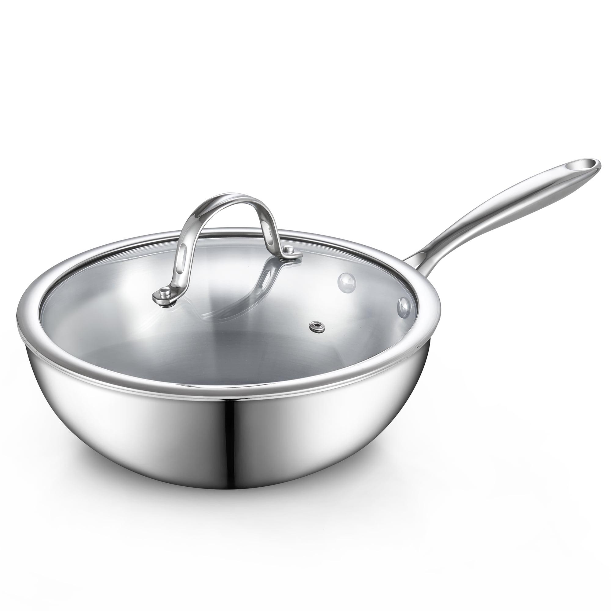 10.5-Inch Stainless Steel Wok with Glass Lid