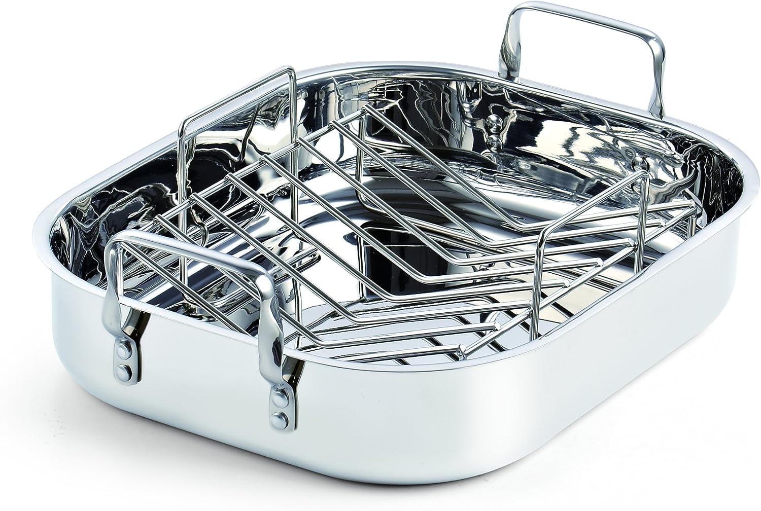 Stainless Steel 16x13 Roaster Pan with V-Shaped Rack