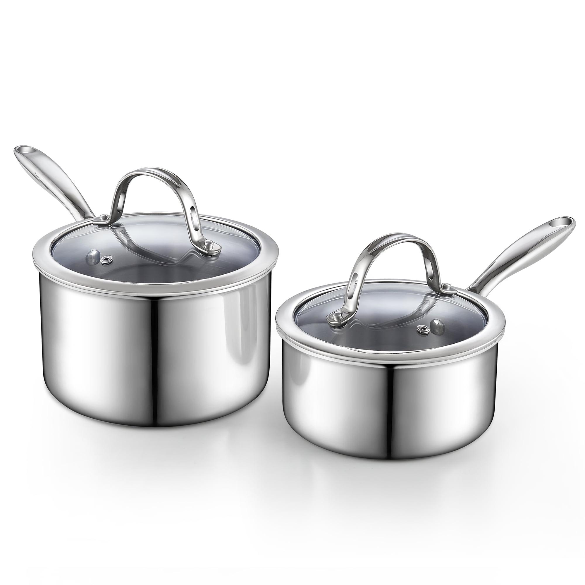 Cooks Standard Stainless Steel Saucepan Set 1.5 And 3 Quart, Multi-ply Clad Sauce Pot With Glass Lid, Silver | Wayfair