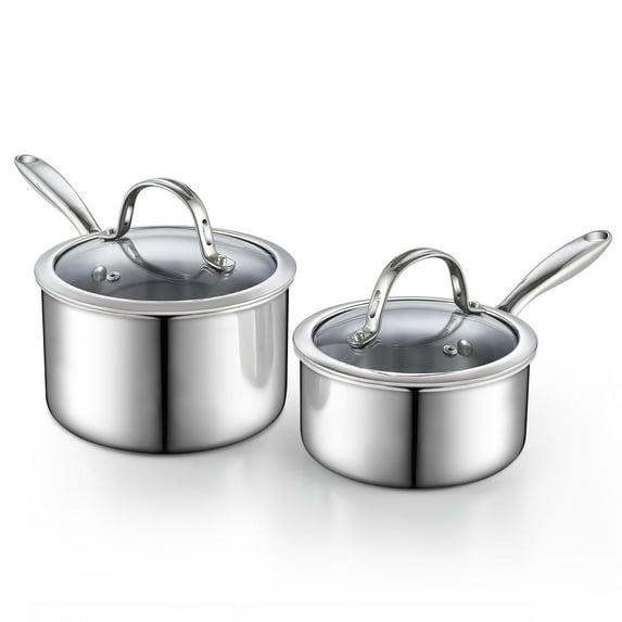 Cooks Standard Stainless Steel Saucepan Set 1.5 And 3 Quart, Multi-ply Clad Sauce Pot With Glass Lid, Silver | Wayfair