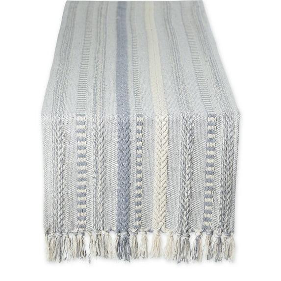 Design Imports  Braided Stripe Jacquard Fringe Table Runner, 15X72", Cool Gray