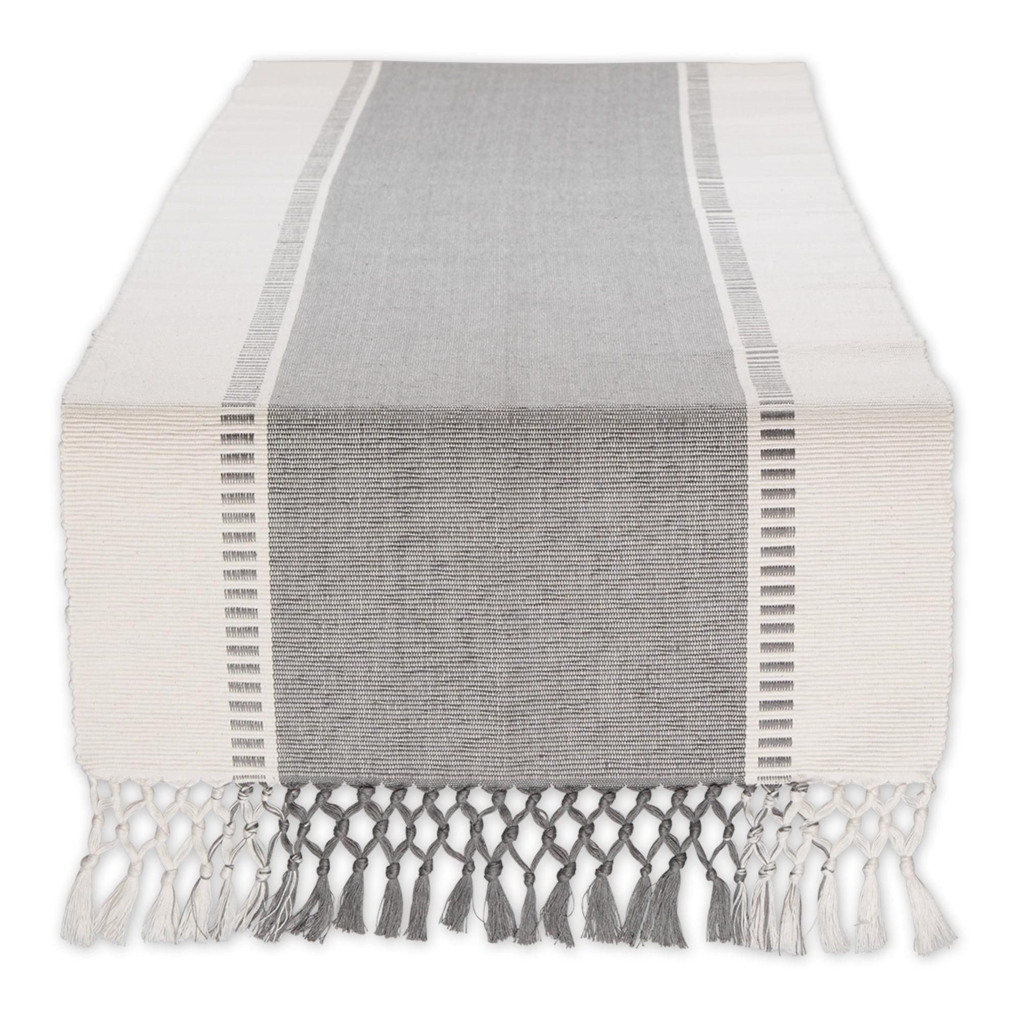 Design Imports  Ribbed Dobby Stripe Table Runner, Cool Gray, 13X72"