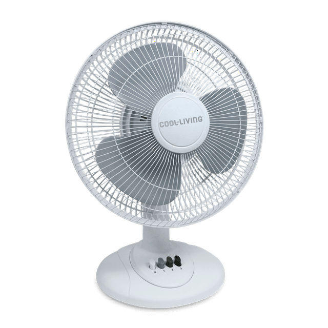 Cool Living CL-30 12-Inch 3-Speed Oscillating Table Fan, Standing Fan for Table or Counter, White