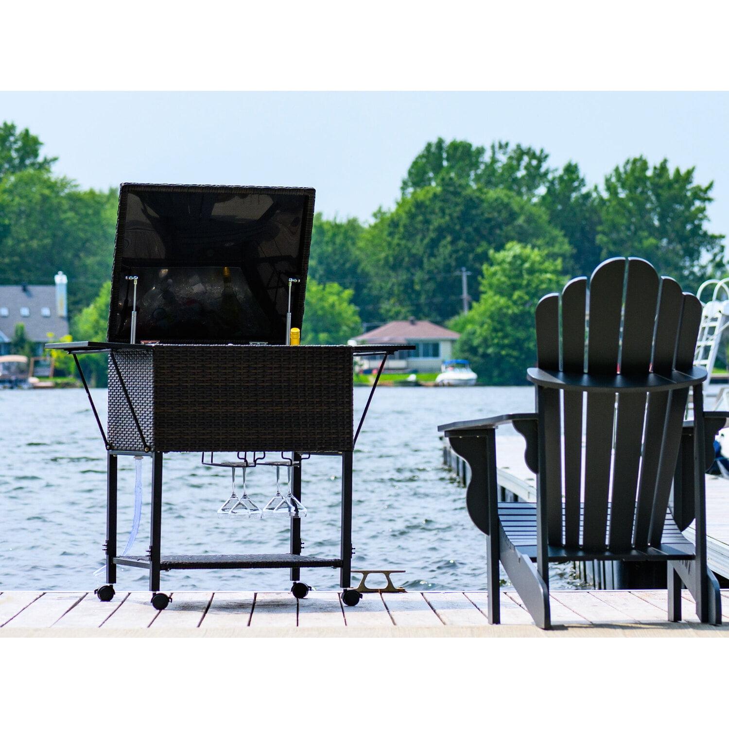 Outdoor Black Metal Rolling Cooler Cart with Storage