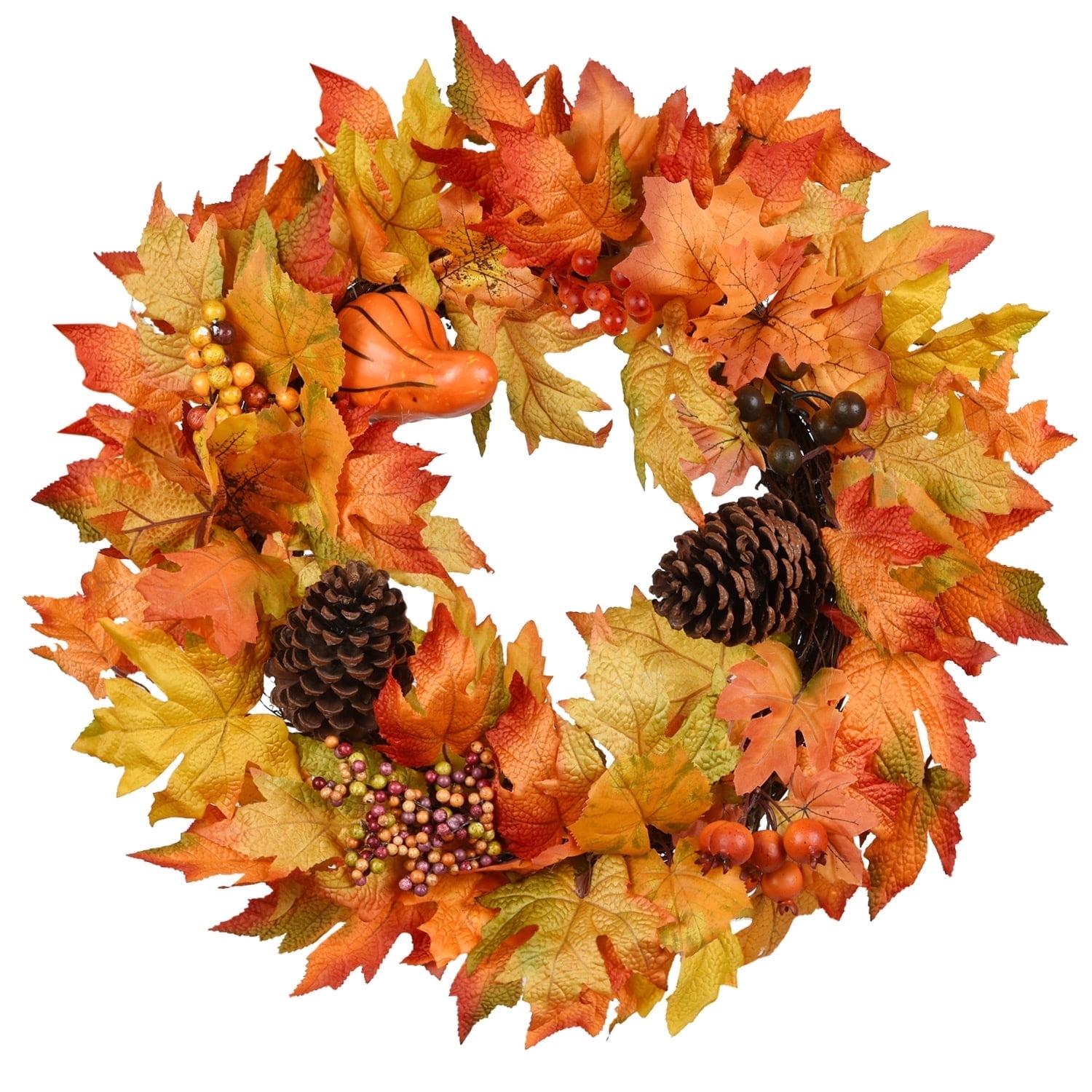 Fall Wreath 20’’ Autumn Front Door Wreath Harvest Wreath with Sunflower Pumpkins Berries Maple Leaves Daisies for Outside Indoor Home Wall Festival Thanksgiving Autumn Farmhouse Decor