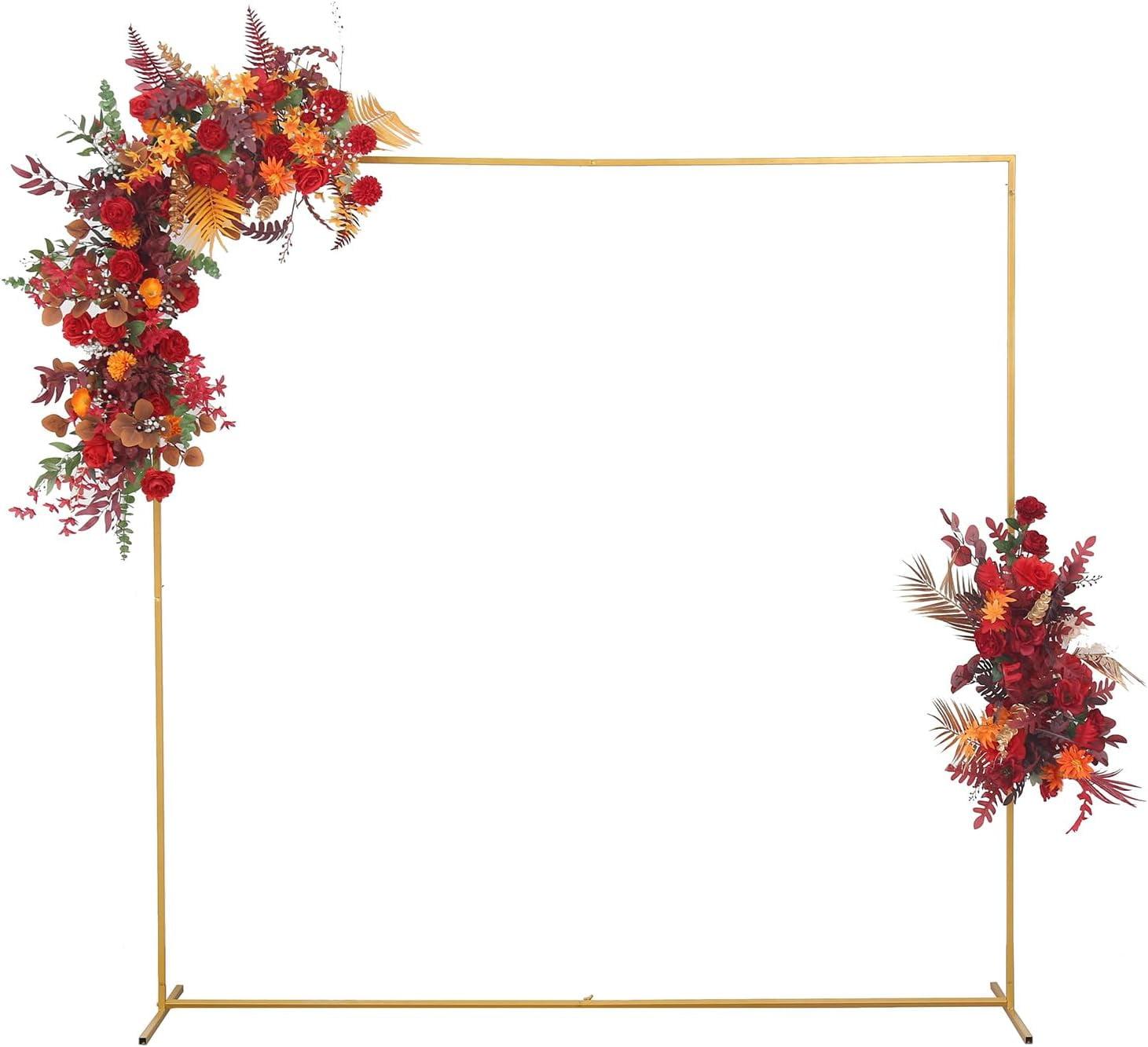 Wedding Arch Backdrop Stand, 6.6x6.6 FT Gold Wedding Arches for Ceremony Square Metal Balloon Arch Stand Garden Arbor Frame for Wedding Birthday Party Baby Shower Photo Booth Background Decoration