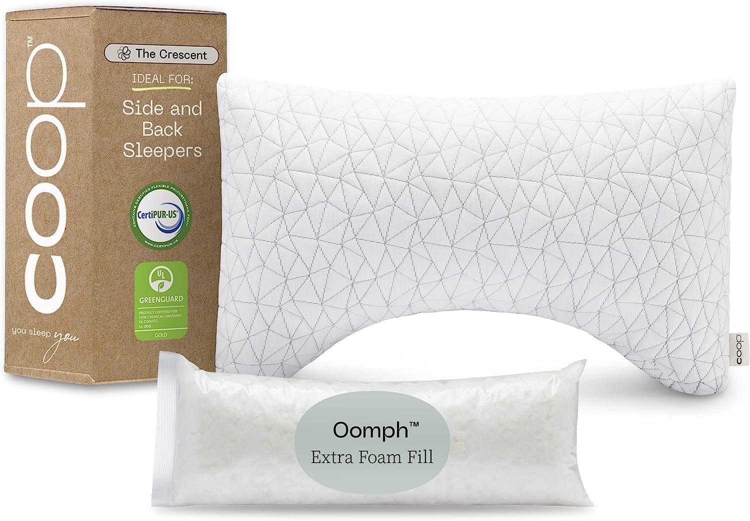 Coop Home Goods The Original Crescent Adjustable Pillow, Queen Bed Pillows for Shoulder, Neck & Head Support - Medium Firm for Back & Side Sleeper
