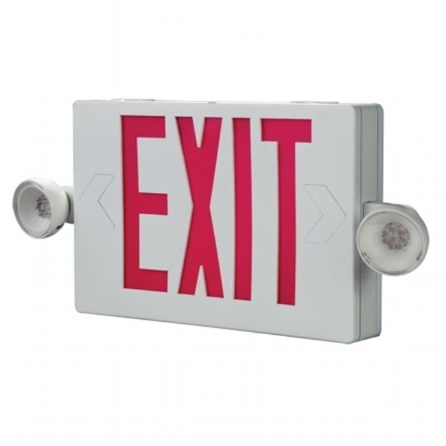 White LED Exit Sign with Red Letters and Emergency Lights